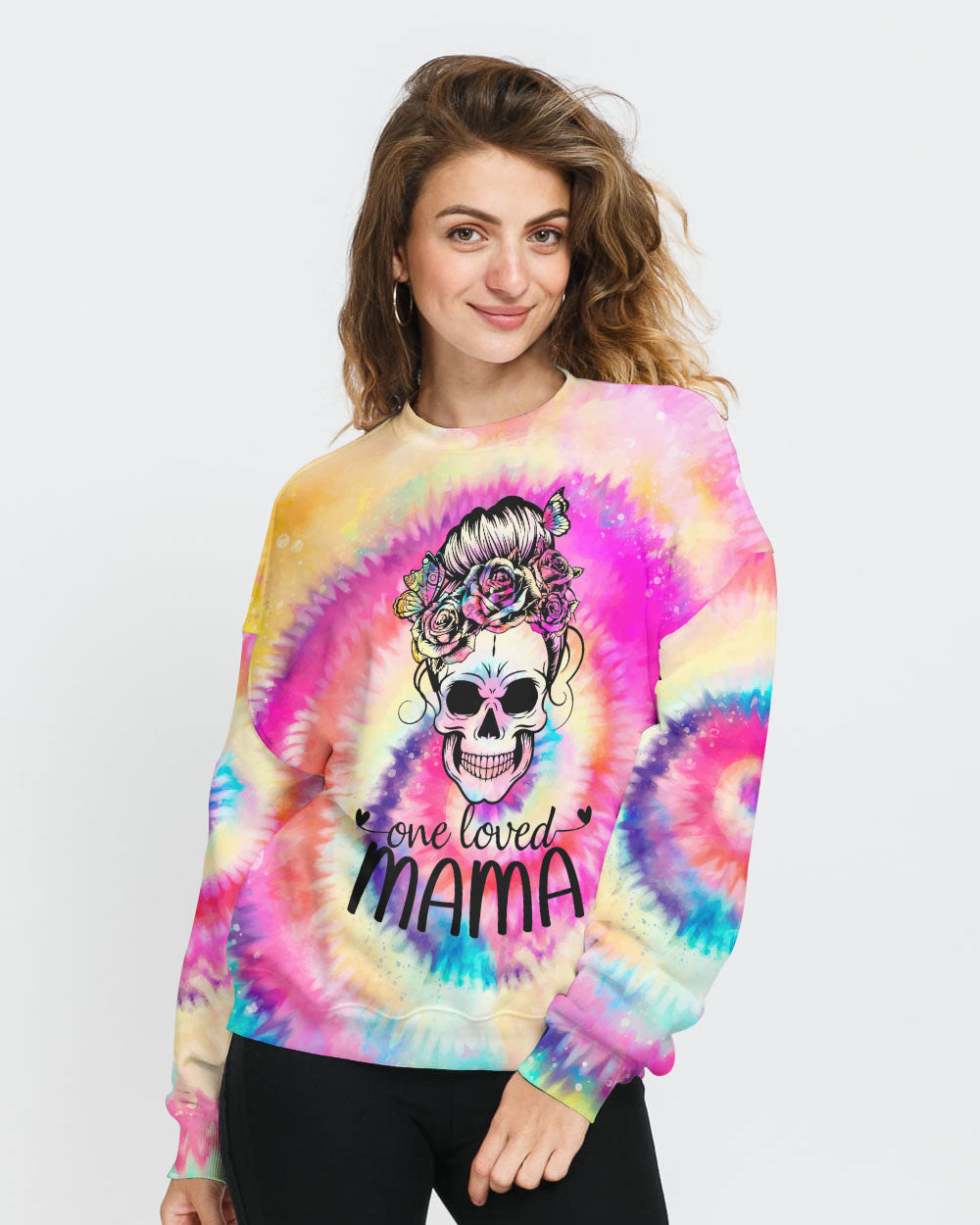 one-loved-mama-messy-bun-tie-dye-womens-skull-sweatshirt