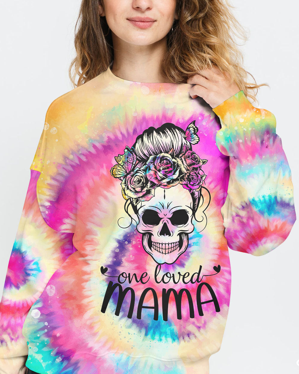 one-loved-mama-messy-bun-tie-dye-womens-skull-sweatshirt