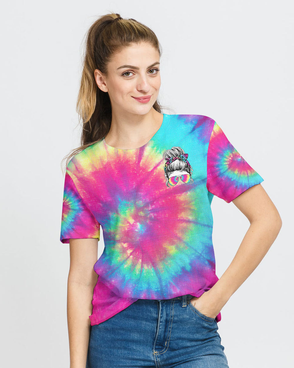 one-loved-mama-messy-bun-tie-dye-womens-skull-t-shirt