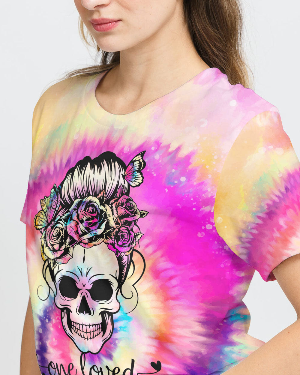 one-loved-mama-messy-bun-tie-dye-womens-skull-t-shirt