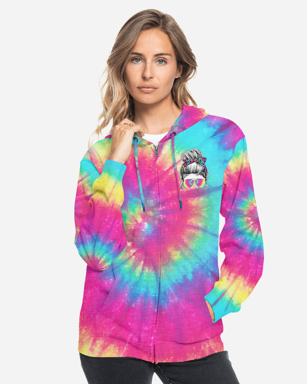 one-loved-mama-messy-bun-tie-dye-womens-skull-hoodie