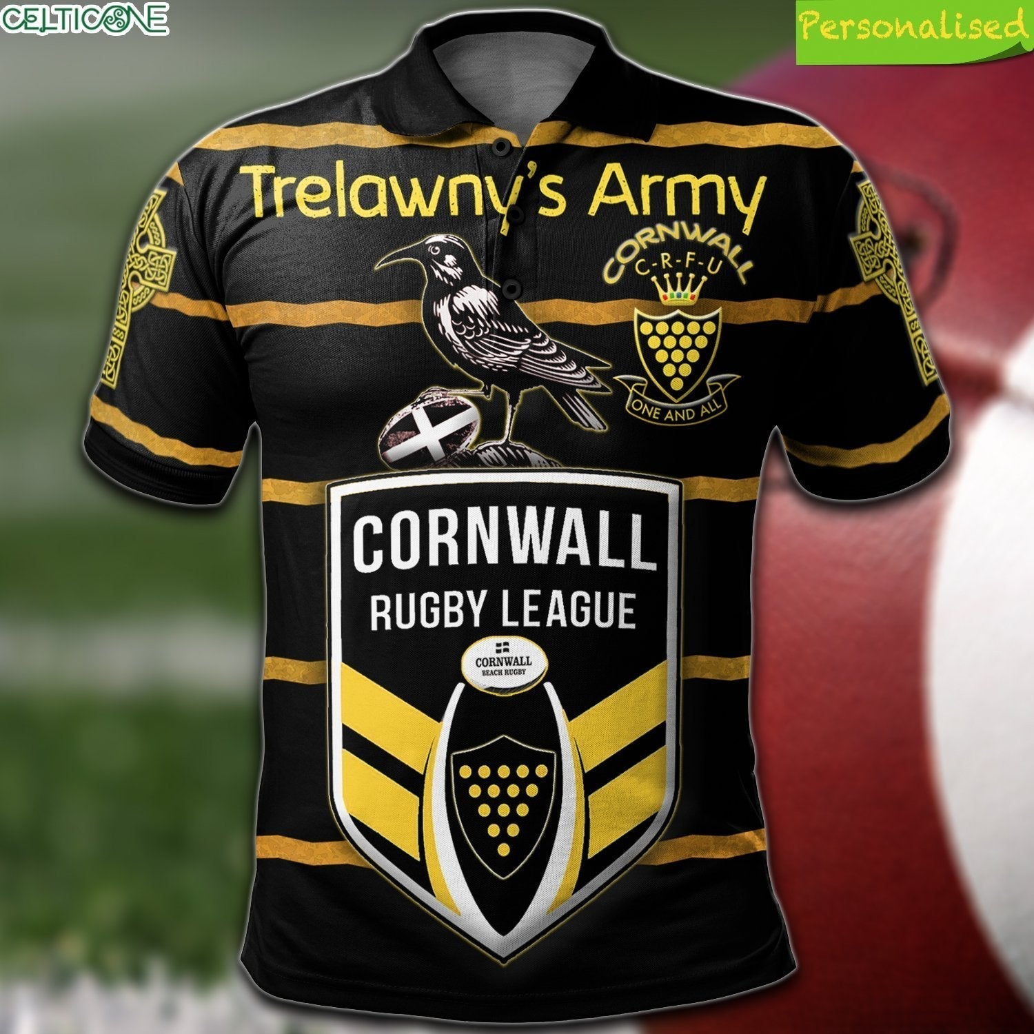 custom-text-cornwall-rugby-league-personalised-polo-shirt-trelawnys-army-with-celtic-cross