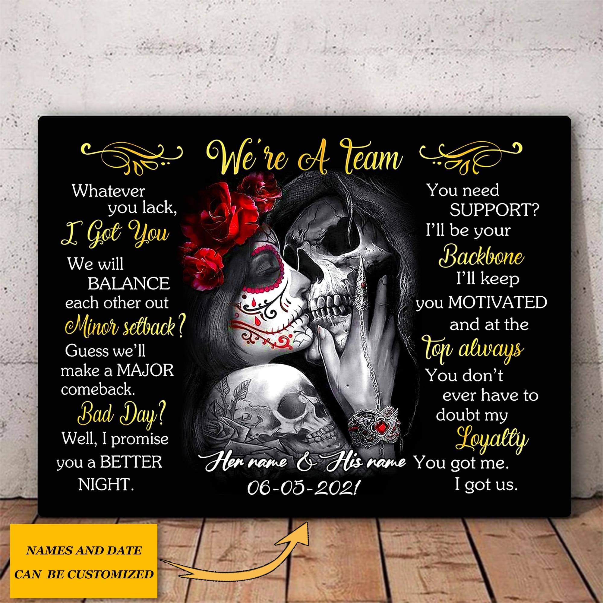 Premium Unique We Are A Team Couple Sugar Skull Canvas