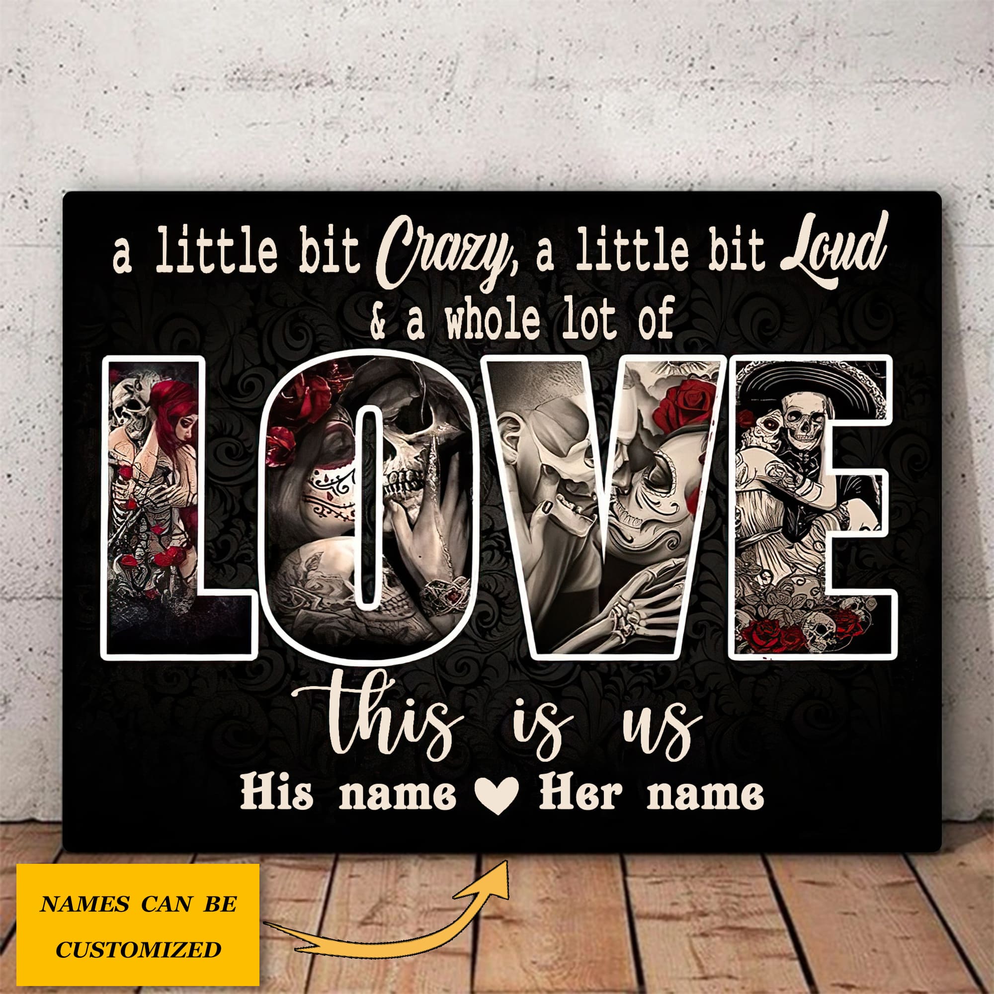 Premium A Little Bit Crazy Couple Skull Canvas Customized