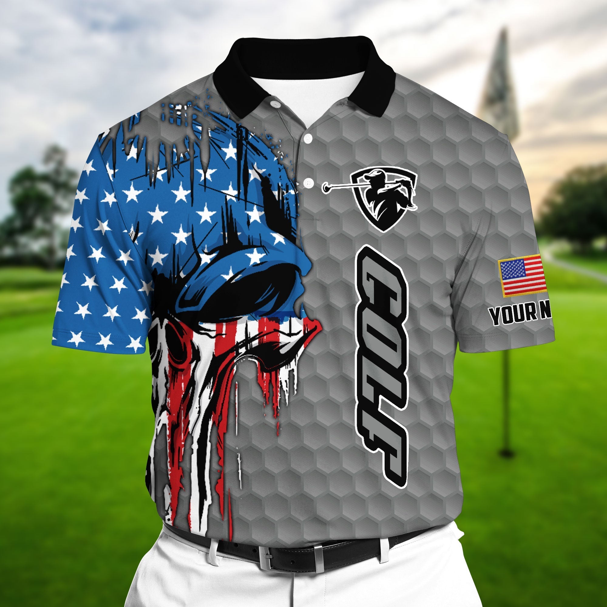 The Best American Skull, Golf Polo Shirts Multicolor Personalized