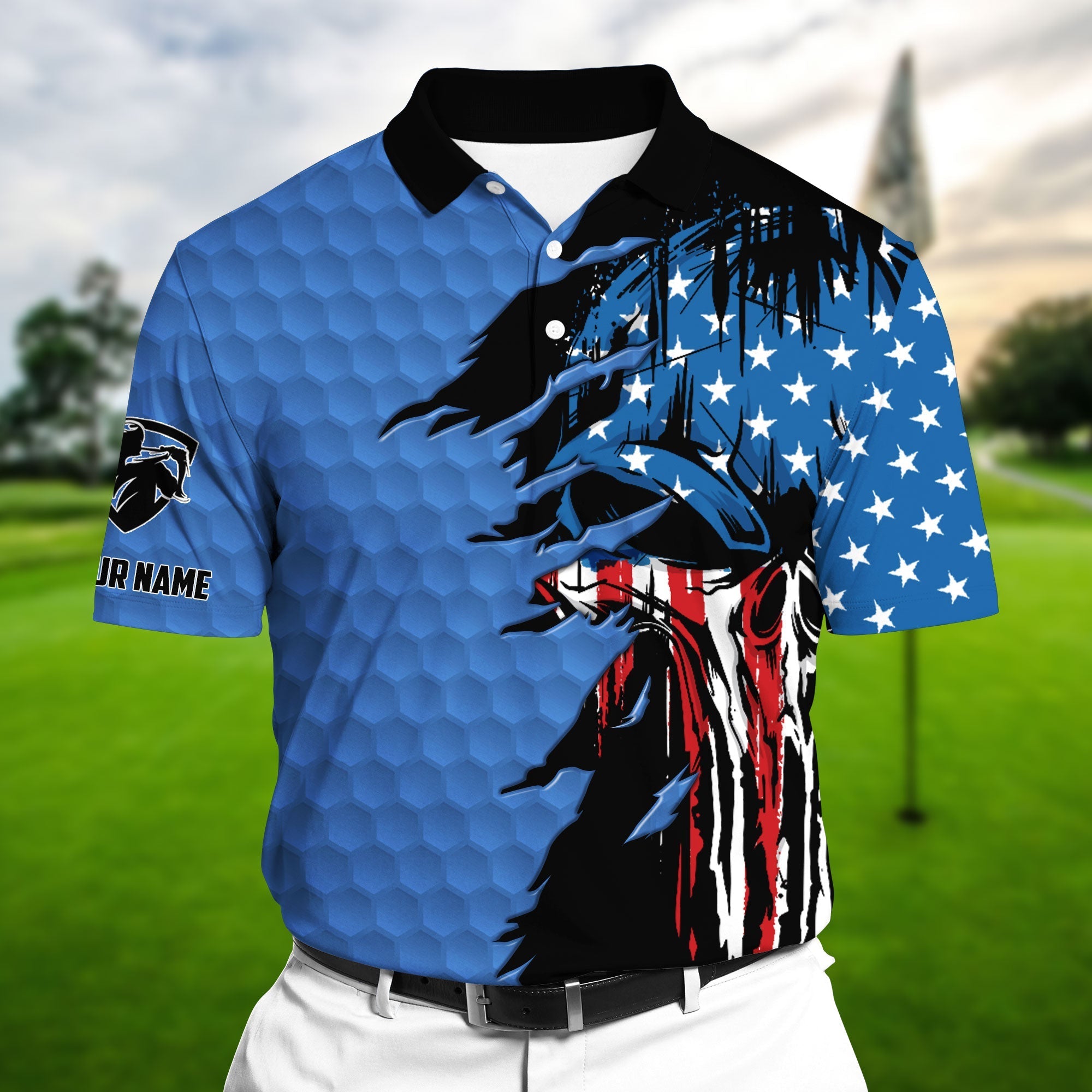 The Coolest American Skull, Golf Polo Shirts Multicolor Personalized