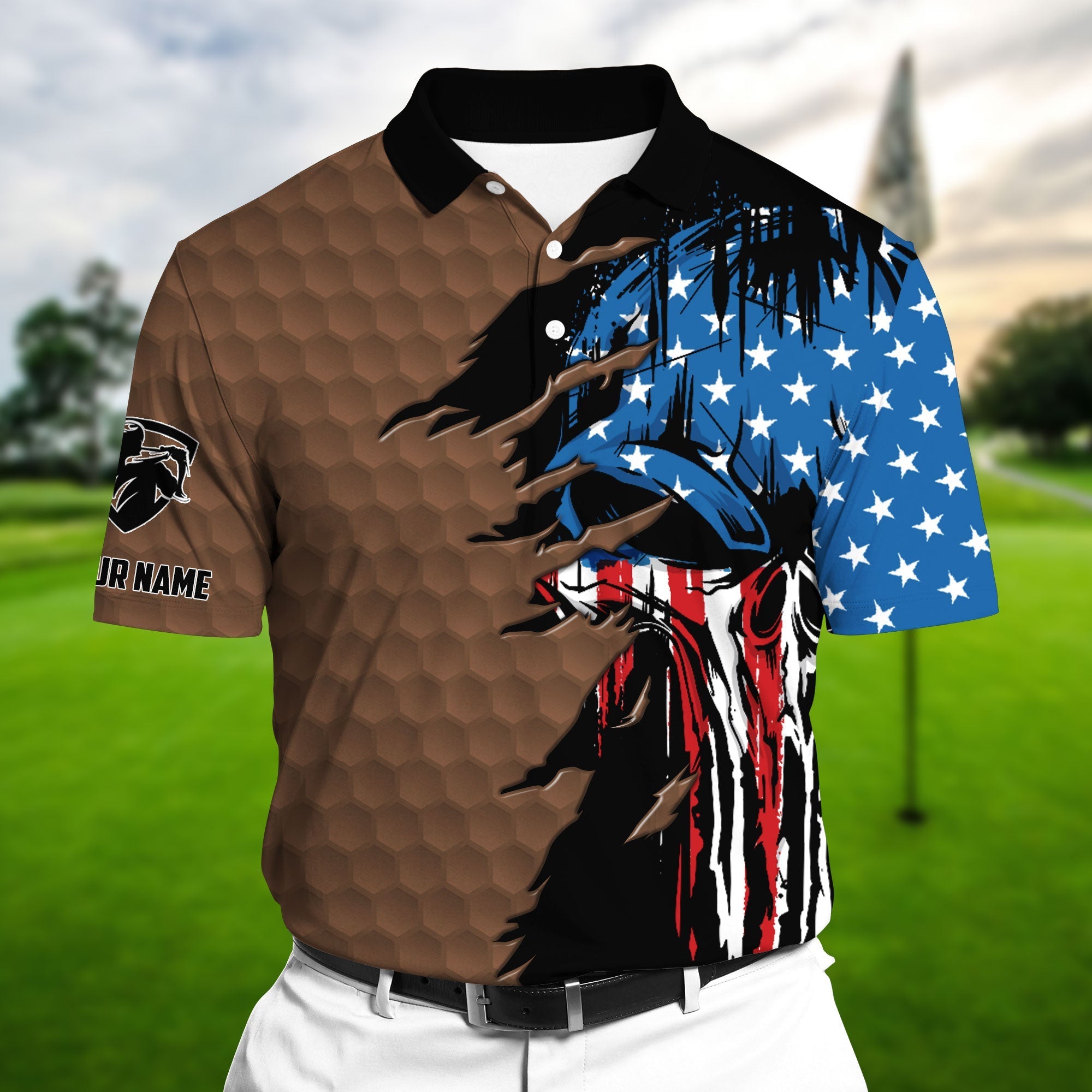 The Coolest American Skull, Golf Polo Shirts Multicolor Personalized