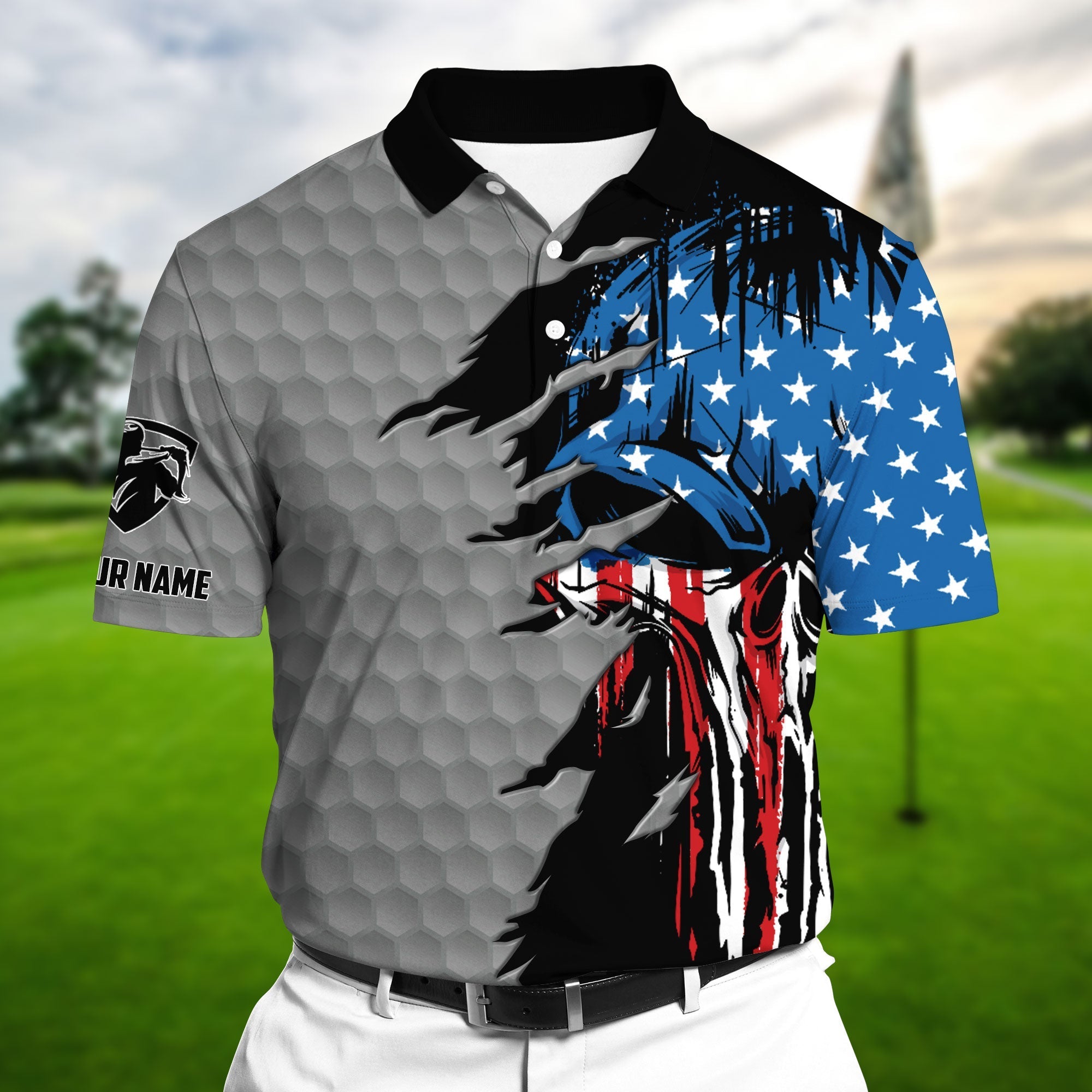 The Coolest American Skull, Golf Polo Shirts Multicolor Personalized