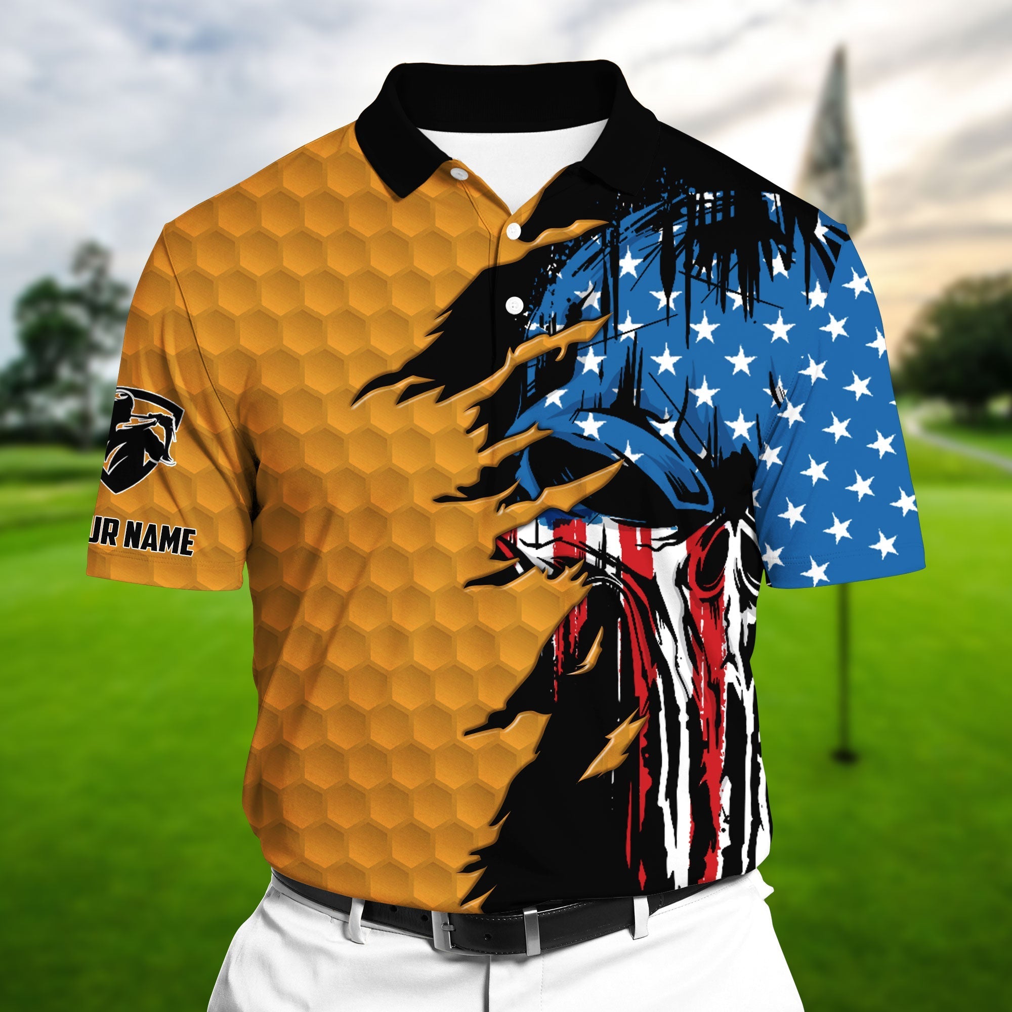 The Coolest American Skull, Golf Polo Shirts Multicolor Personalized