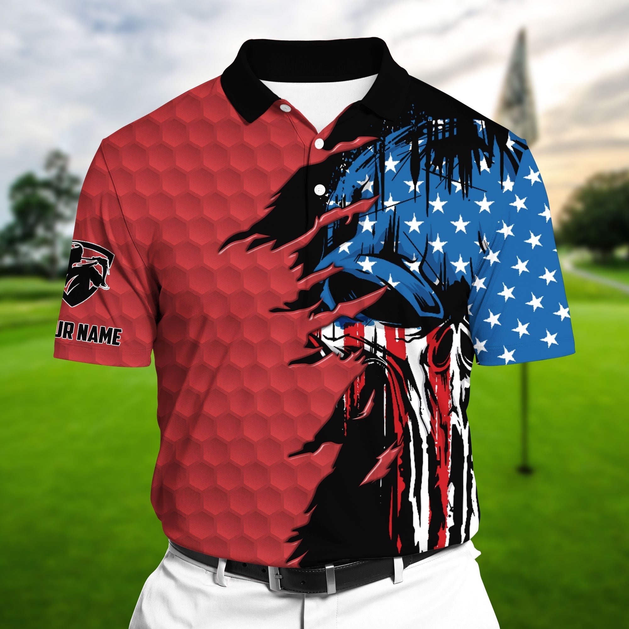 The Coolest American Skull, Golf Polo Shirts Multicolor Personalized