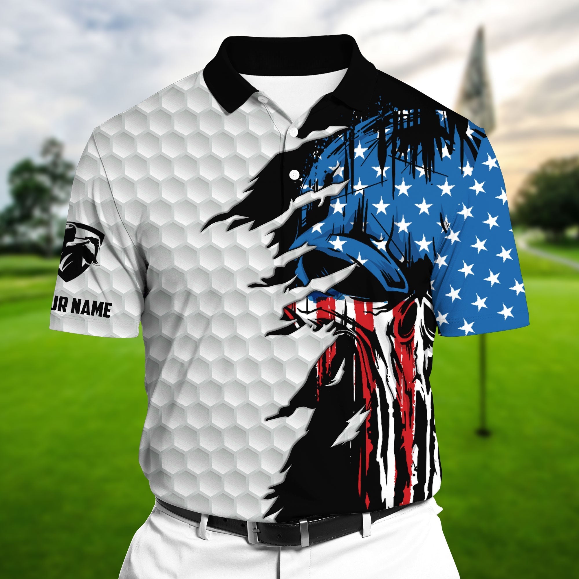 The Coolest American Skull, Golf Polo Shirts Multicolor Personalized