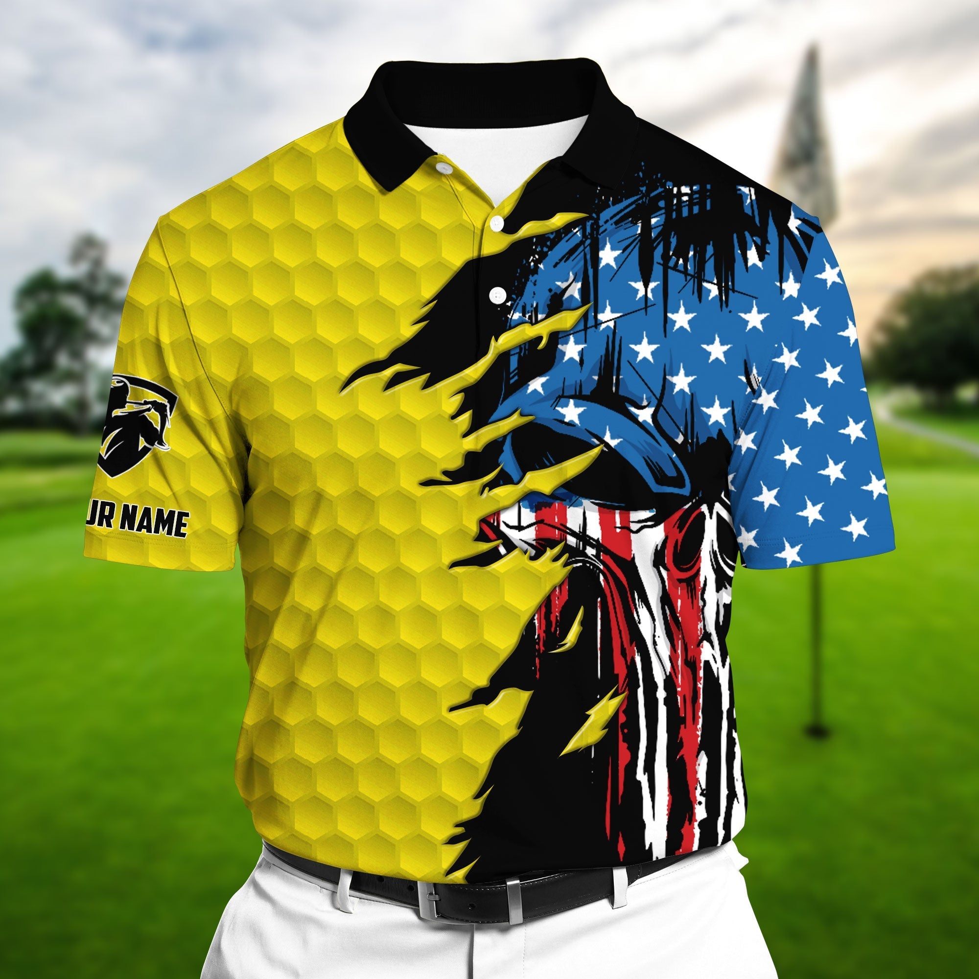 The Coolest American Skull, Golf Polo Shirts Multicolor Personalized