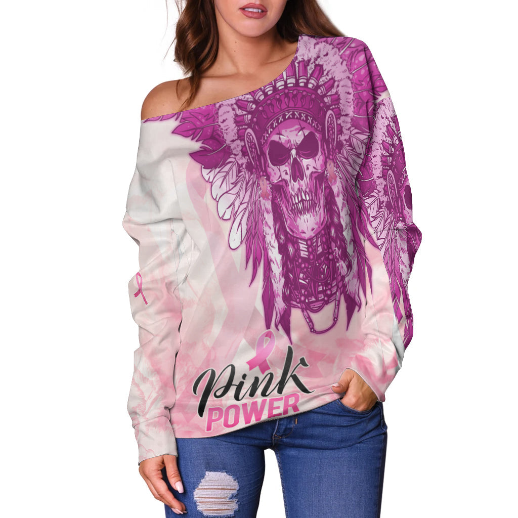 pink-power-breast-cancer-off-shoulder-sweater-never-give-up-native-american-skull