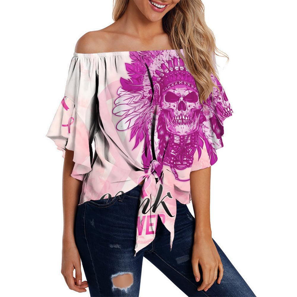 pink-power-breast-cancer-off-shoulder-waist-wrap-top-never-give-up-native-american-skull