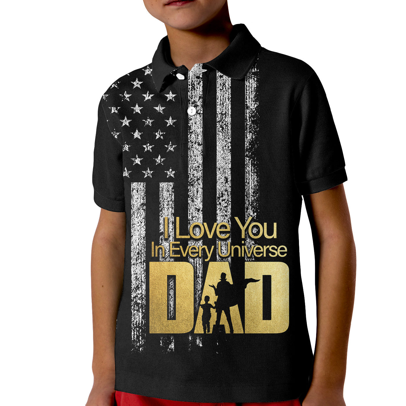 (Custom Personalised) American Flag Father Day Polo Shirt KID