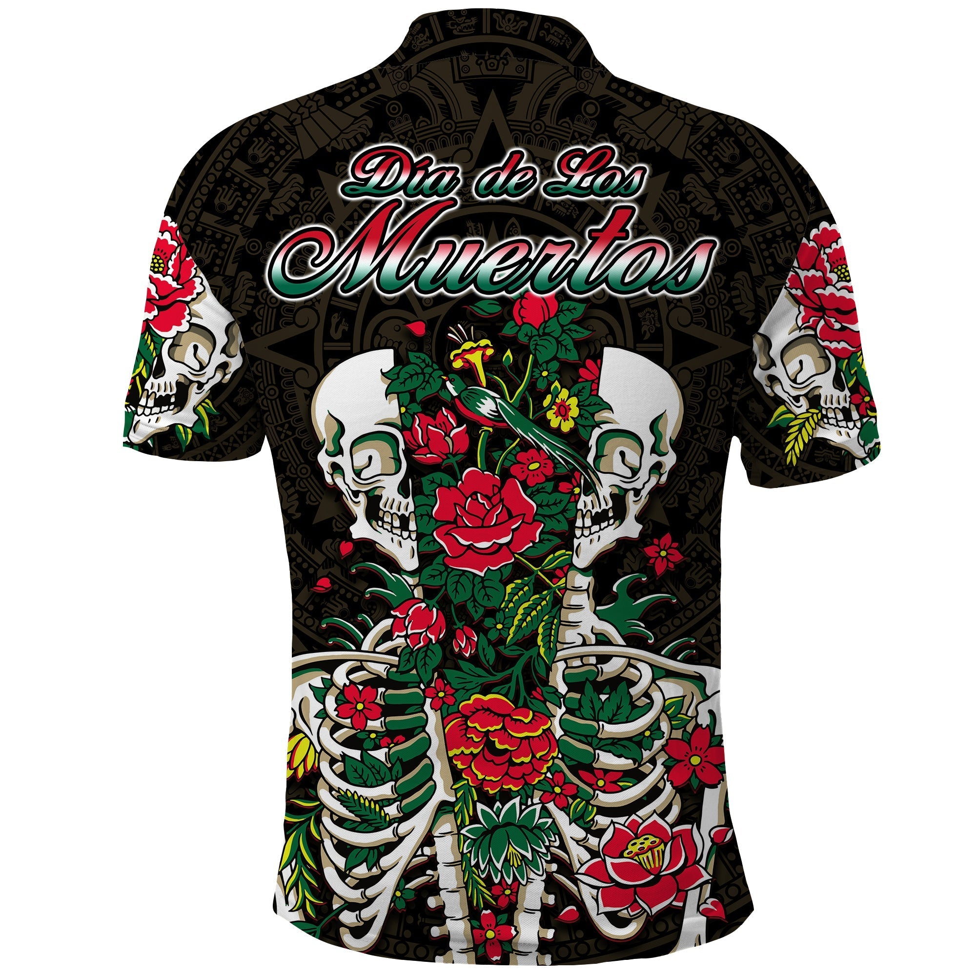 mexico-polo-shirt-floral-skull-dia-de-los-muertos