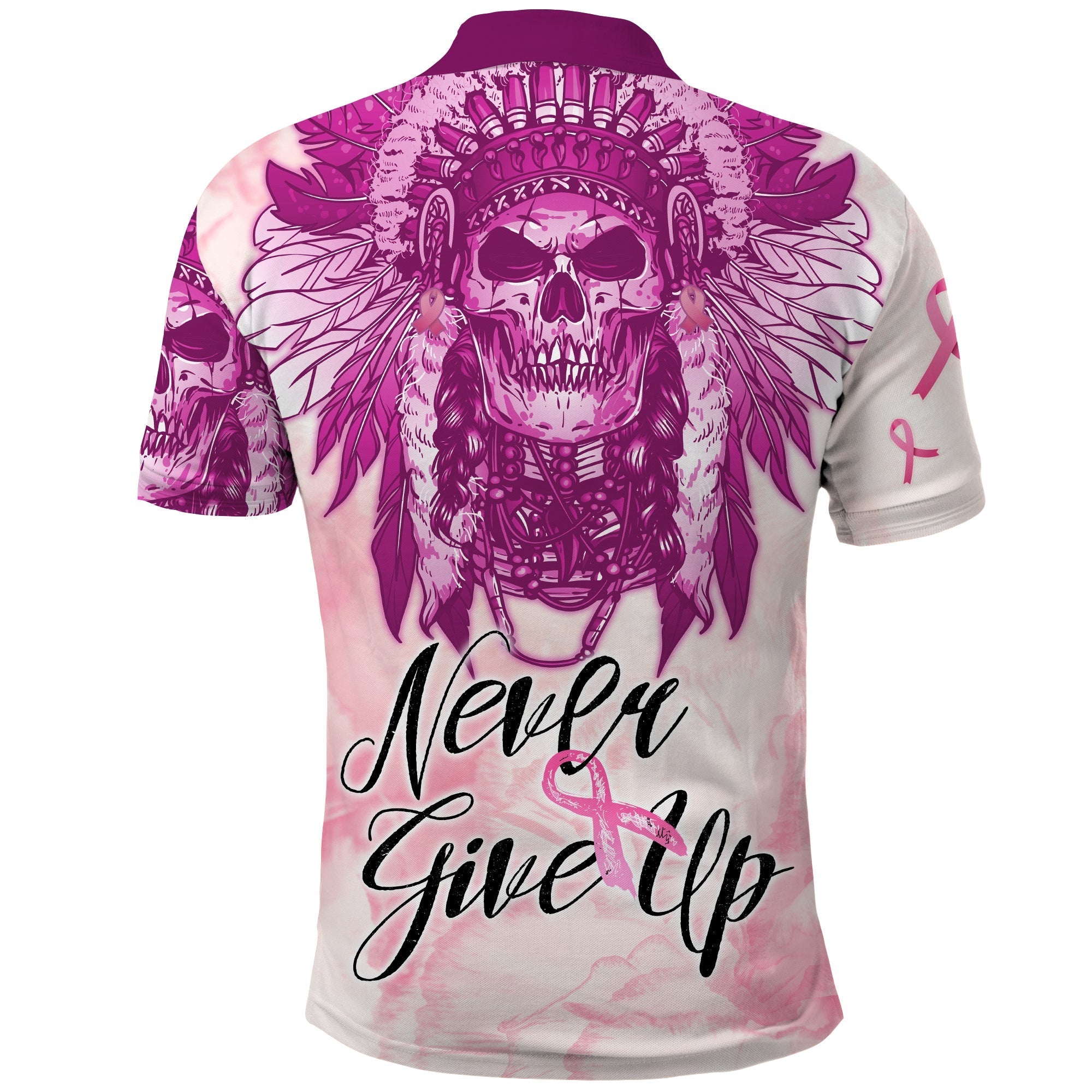 pink-power-breast-cancer-polo-shirt-never-give-up-native-american-skull