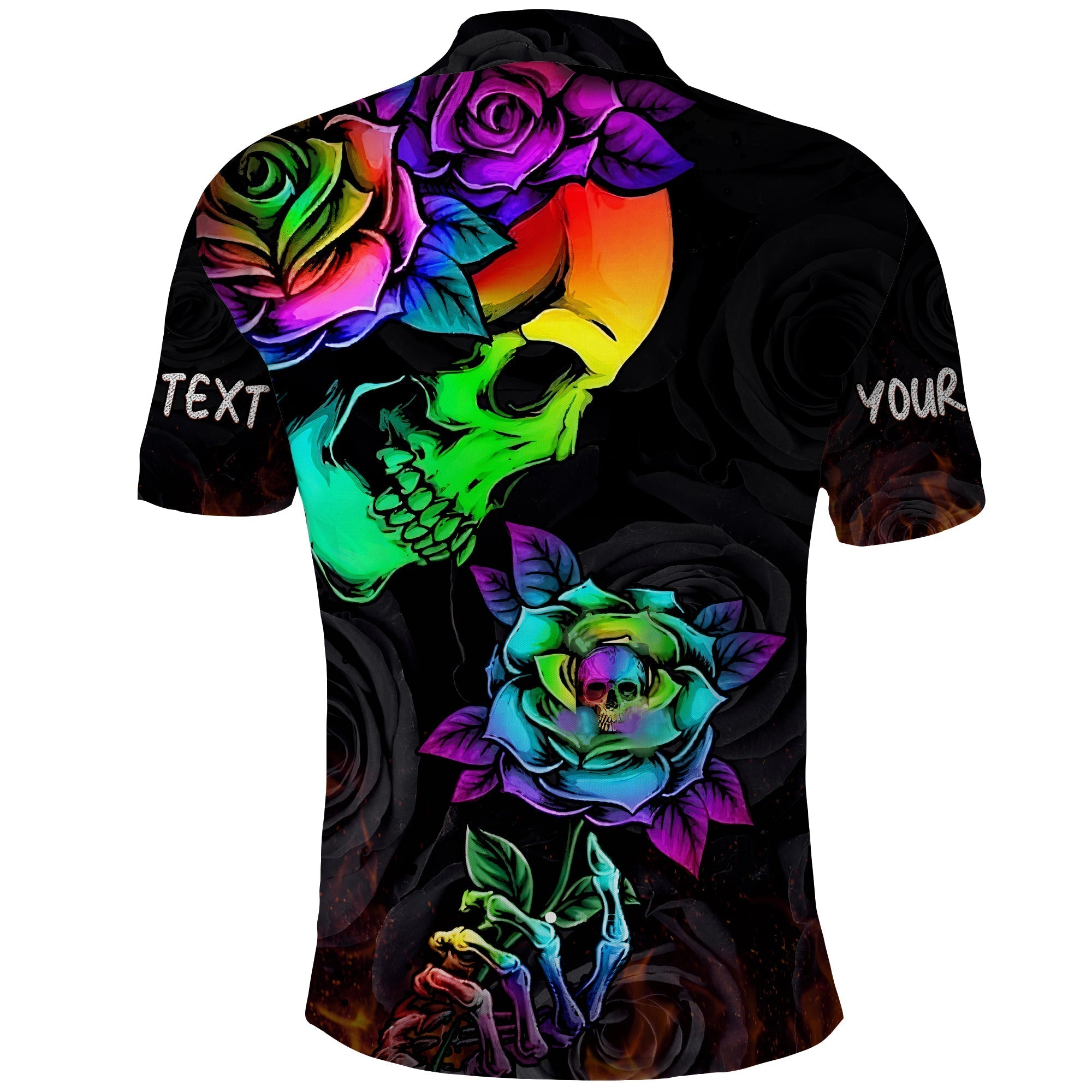 custom-personalised-beautiful-sugar-skull-polo-shirt-dark-night-black-roses