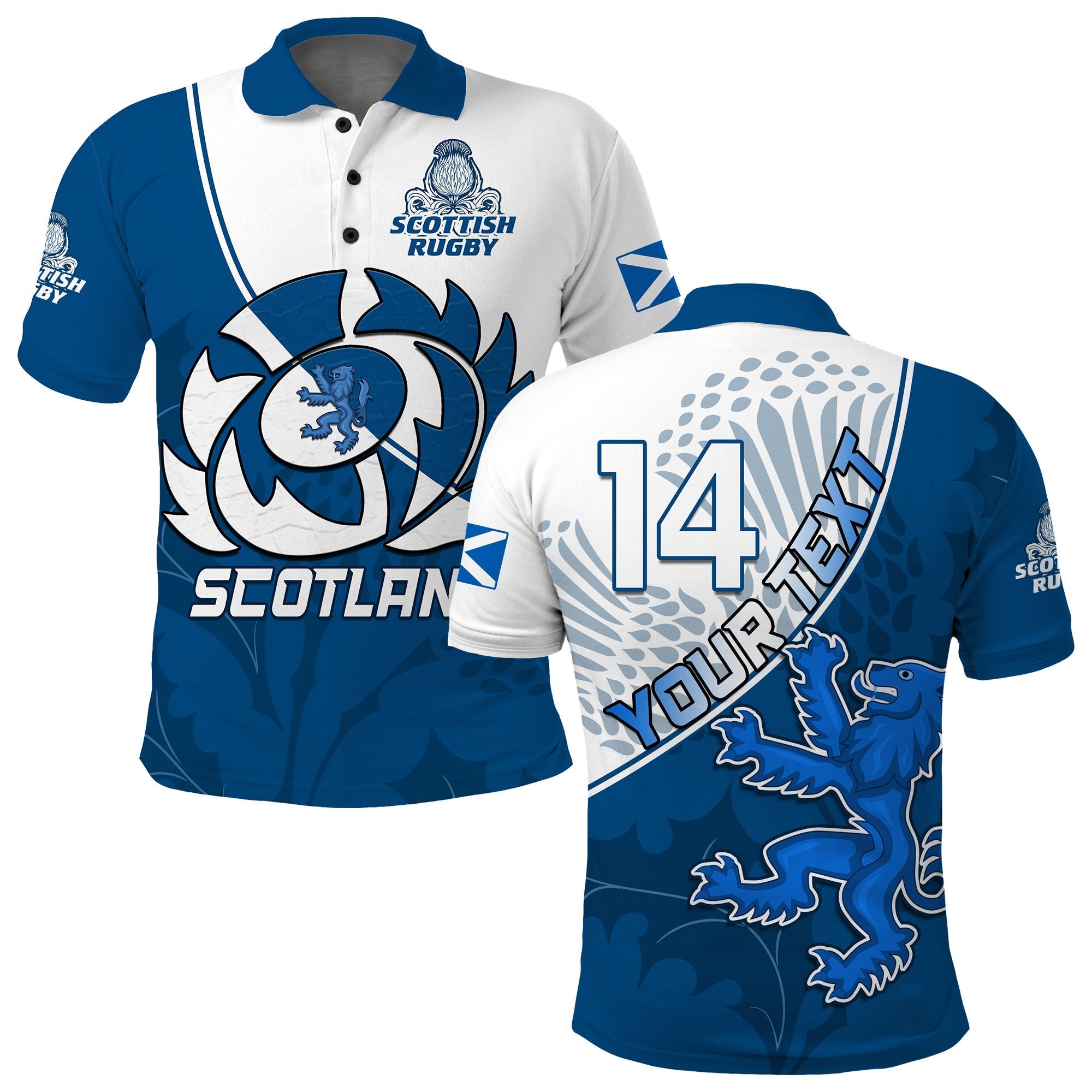 custom-text-and-number-scotland-rugby-polo-shirt-scottish-coat-of-arms-mix-thistle-newest-version