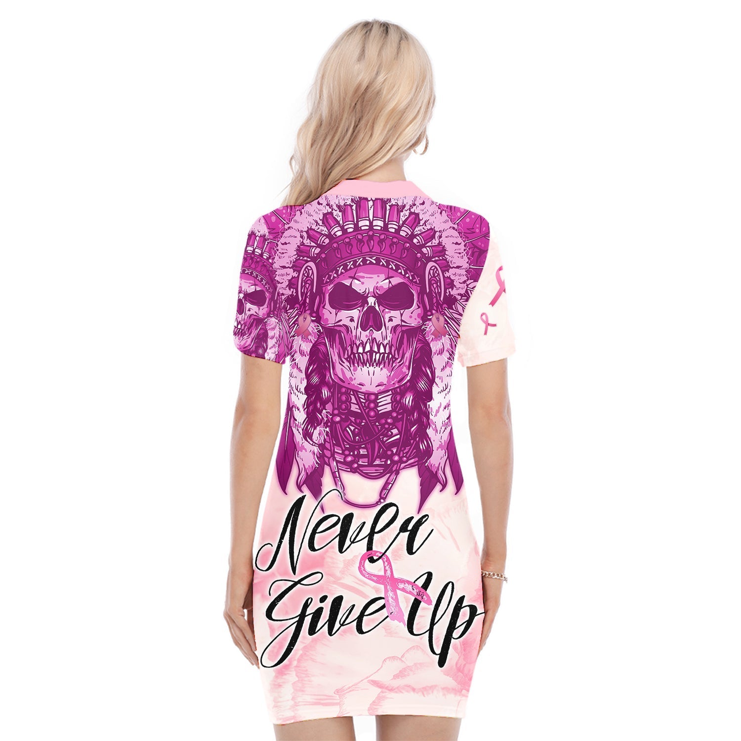 pink-power-breast-cancer-polo-dress-never-give-up-native-american-skull