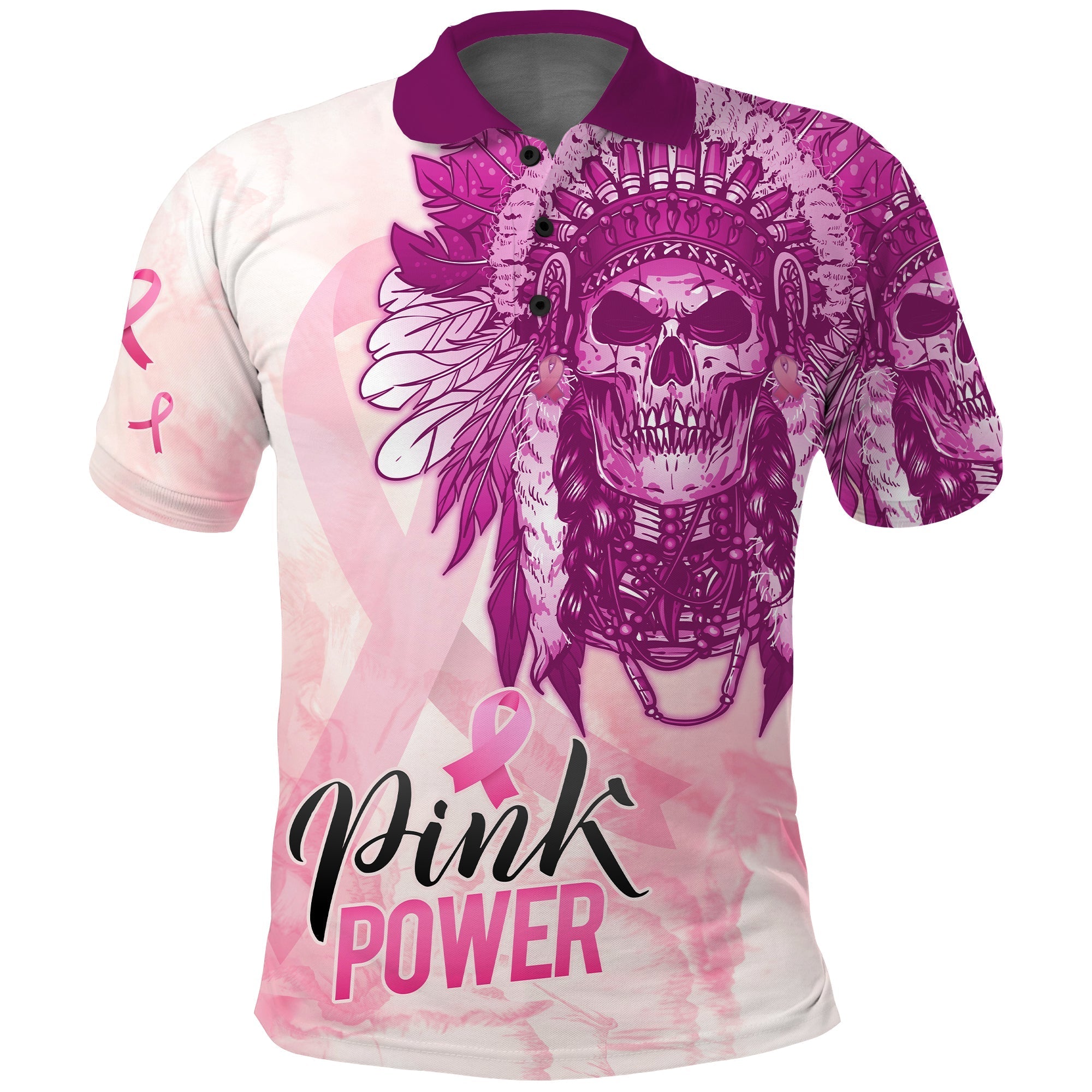 pink-power-breast-cancer-polo-shirt-never-give-up-native-american-skull