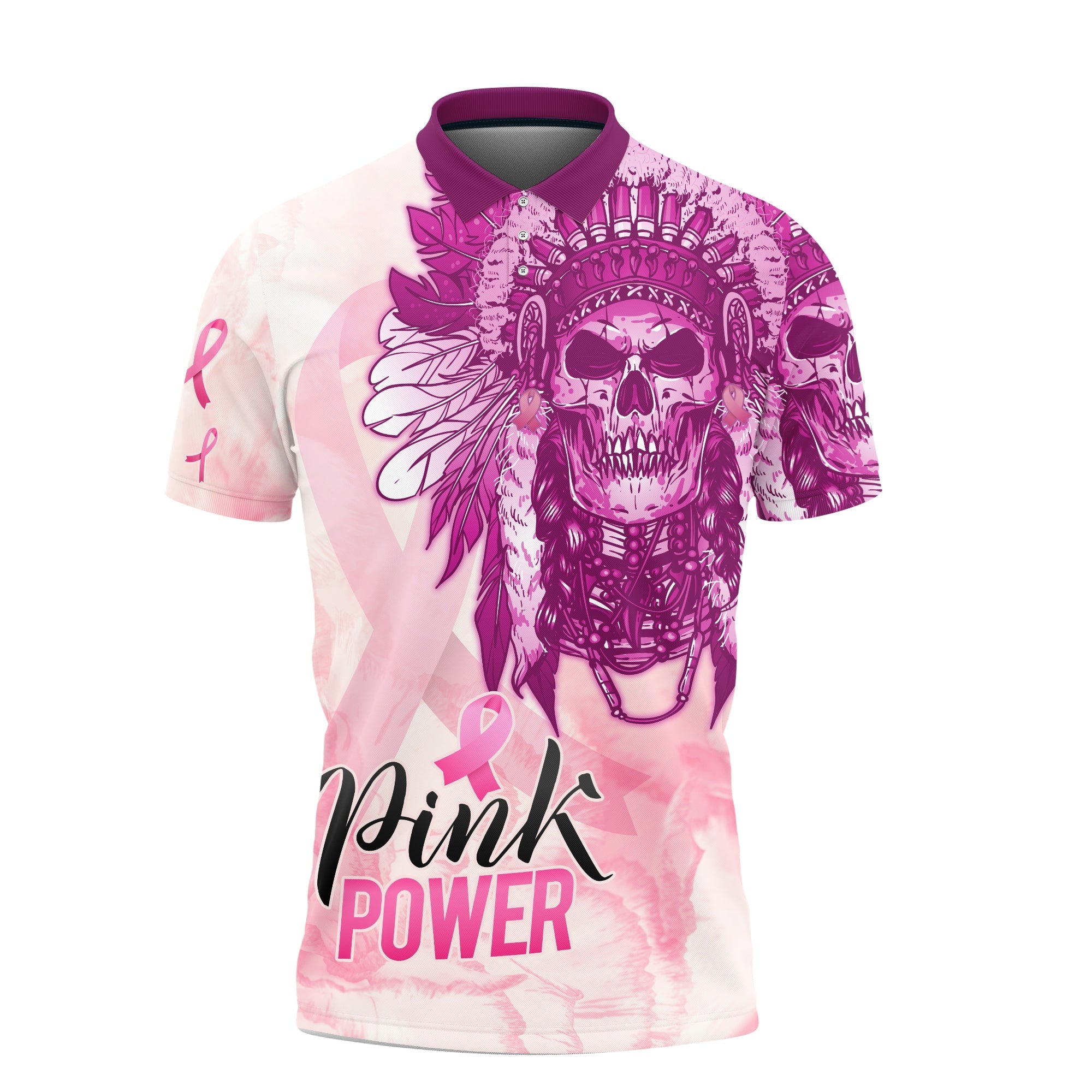 pink-power-breast-cancer-polo-shirt-never-give-up-native-american-skull