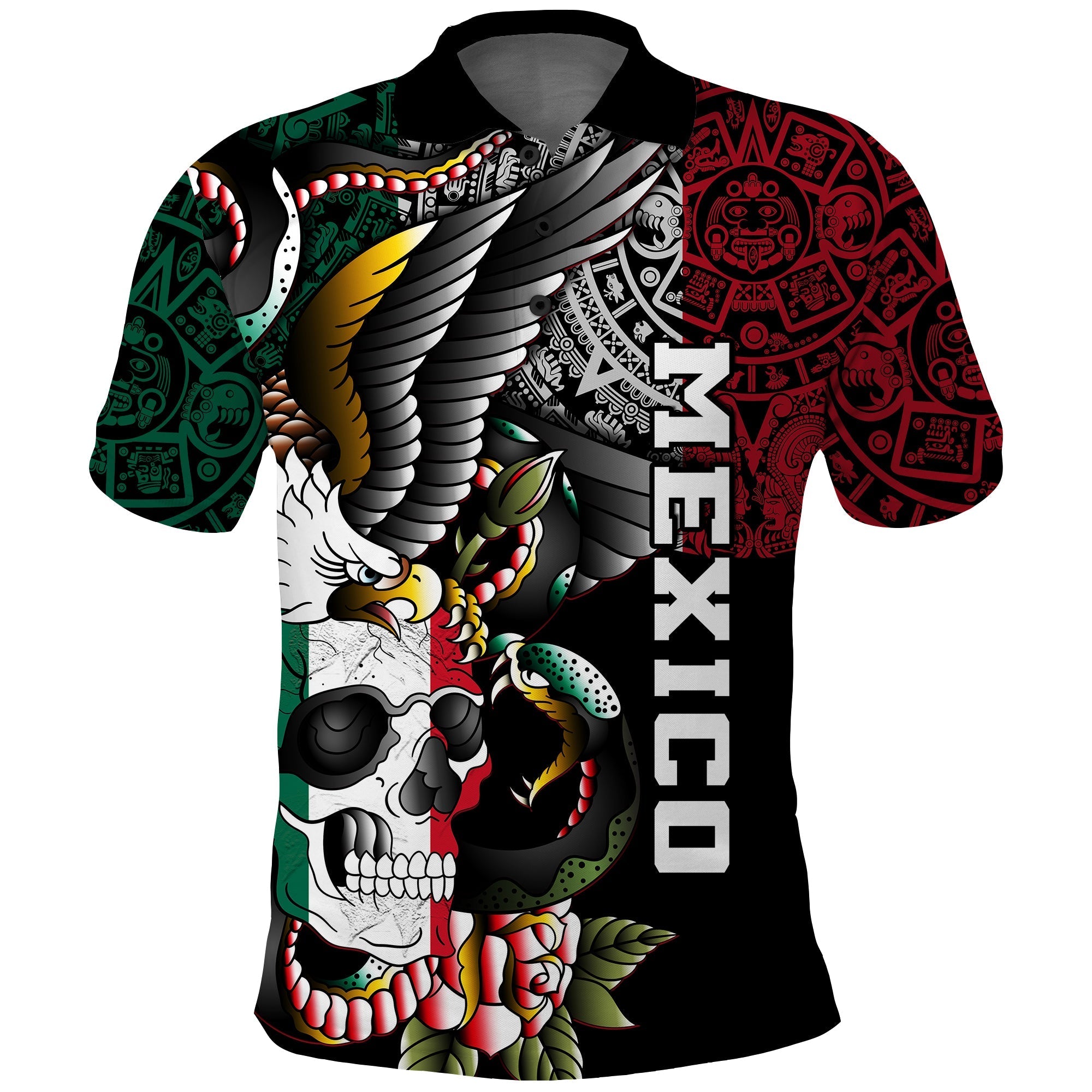 mexico-polo-shirt-mexican-skull-eagle-with-angry-snake