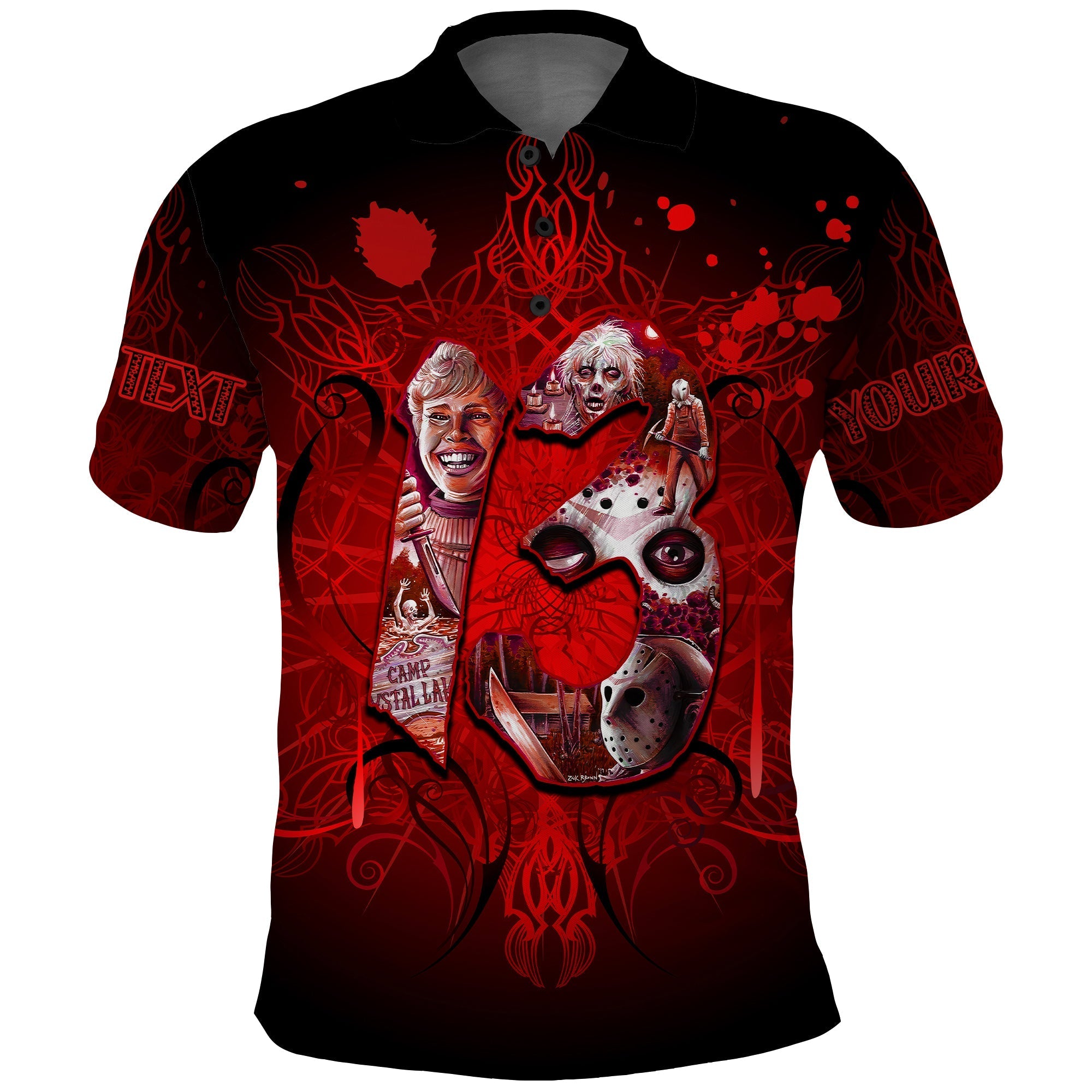 custom-personalised-happy-halloween-polo-shirt-scare-friday-the-13th-freddy-back