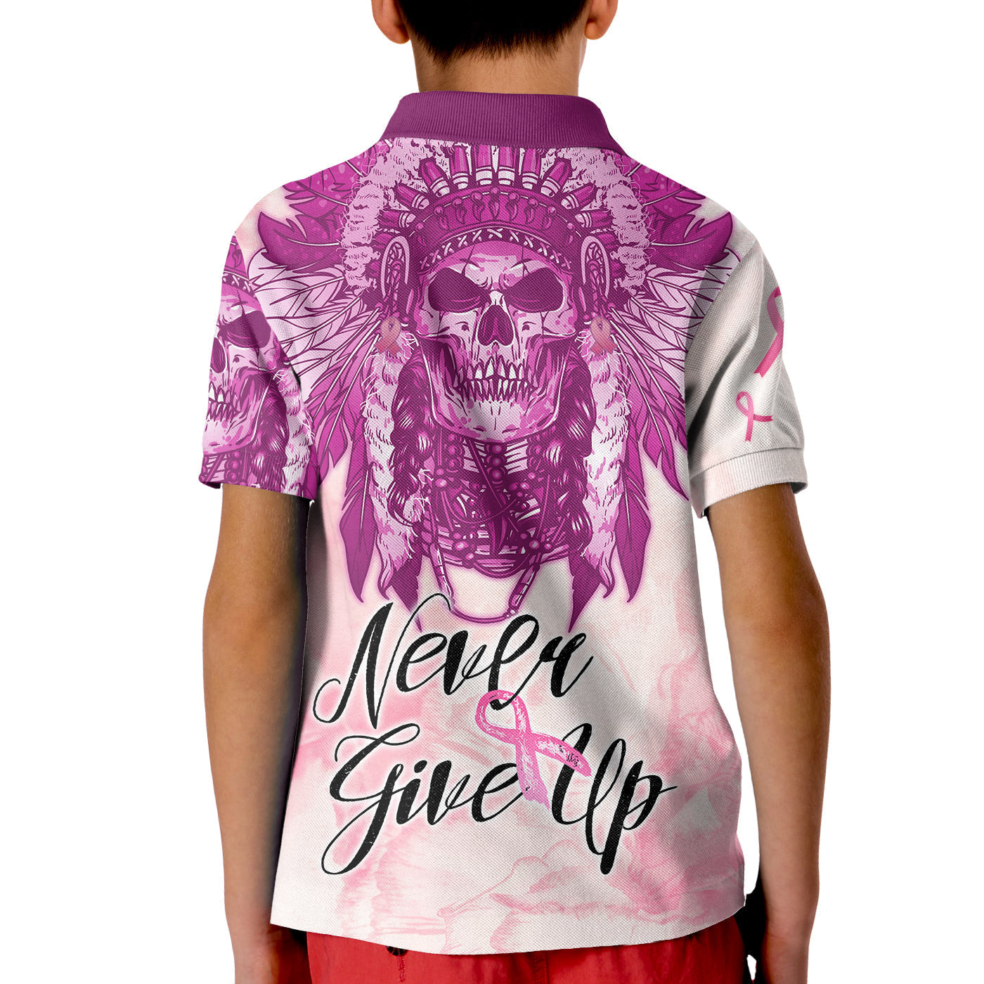 pink-power-breast-cancer-polo-shirt-never-give-up-native-american-skull