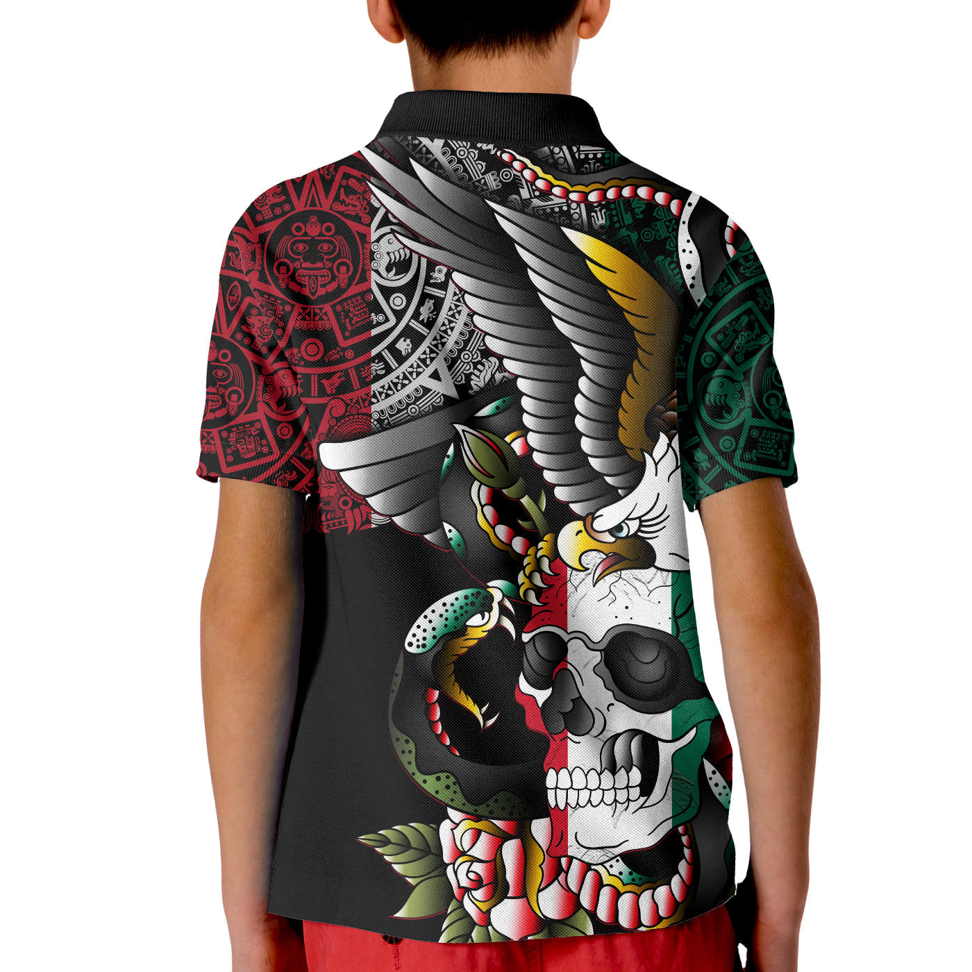 mexico-polo-shirt-kid-mexican-skull-eagle-with-angry-snake