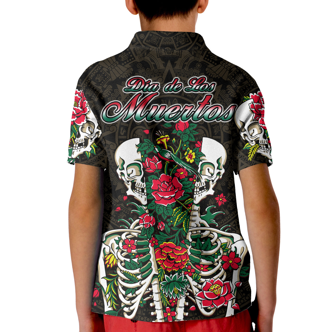 mexico-polo-shirt-floral-skull-dia-de-los-muertos