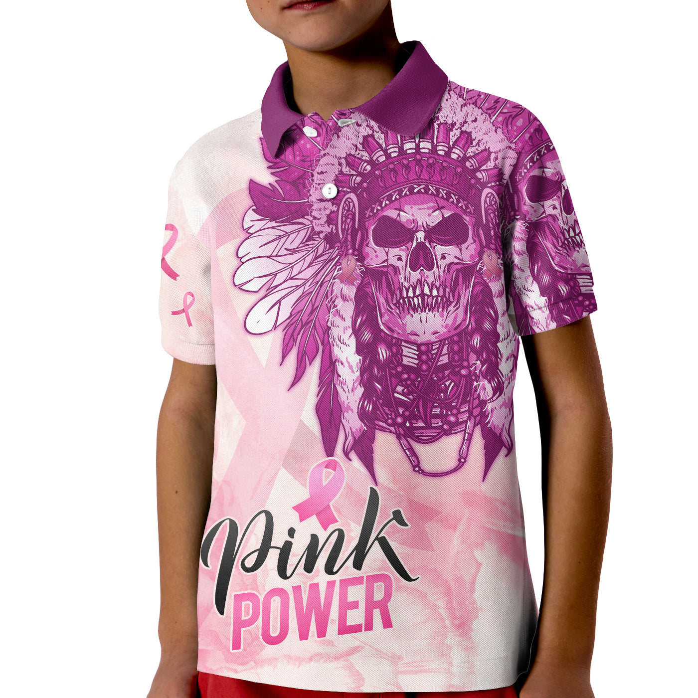 pink-power-breast-cancer-polo-shirt-kid-never-give-up-native-american-skull