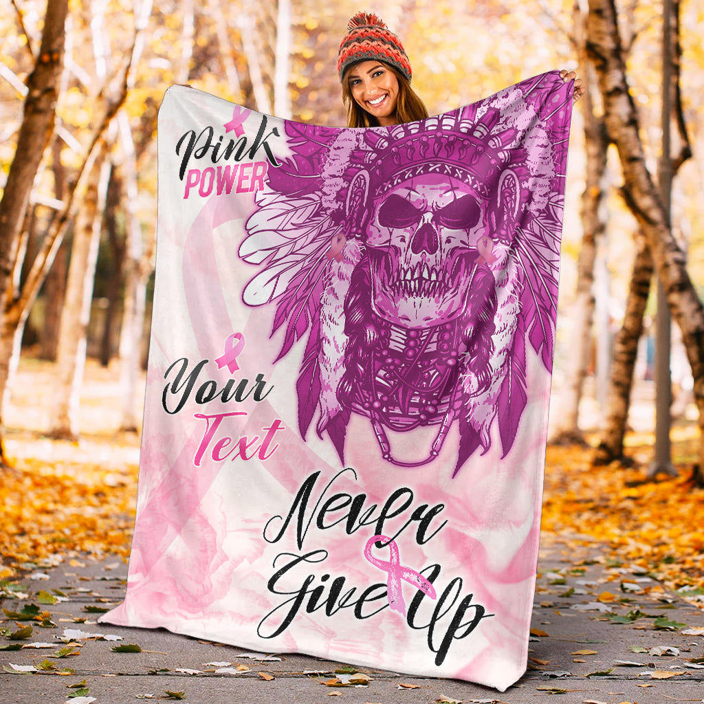 custom-personalised-pink-power-breast-cancer-premium-blanket-never-give-up-native-american-skull