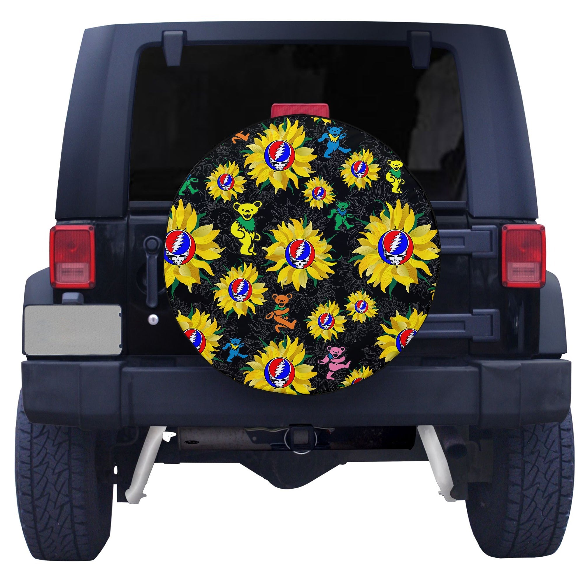 grateful-dead-spare-tire-cover-bears-dancing-in-sunflowers-garden