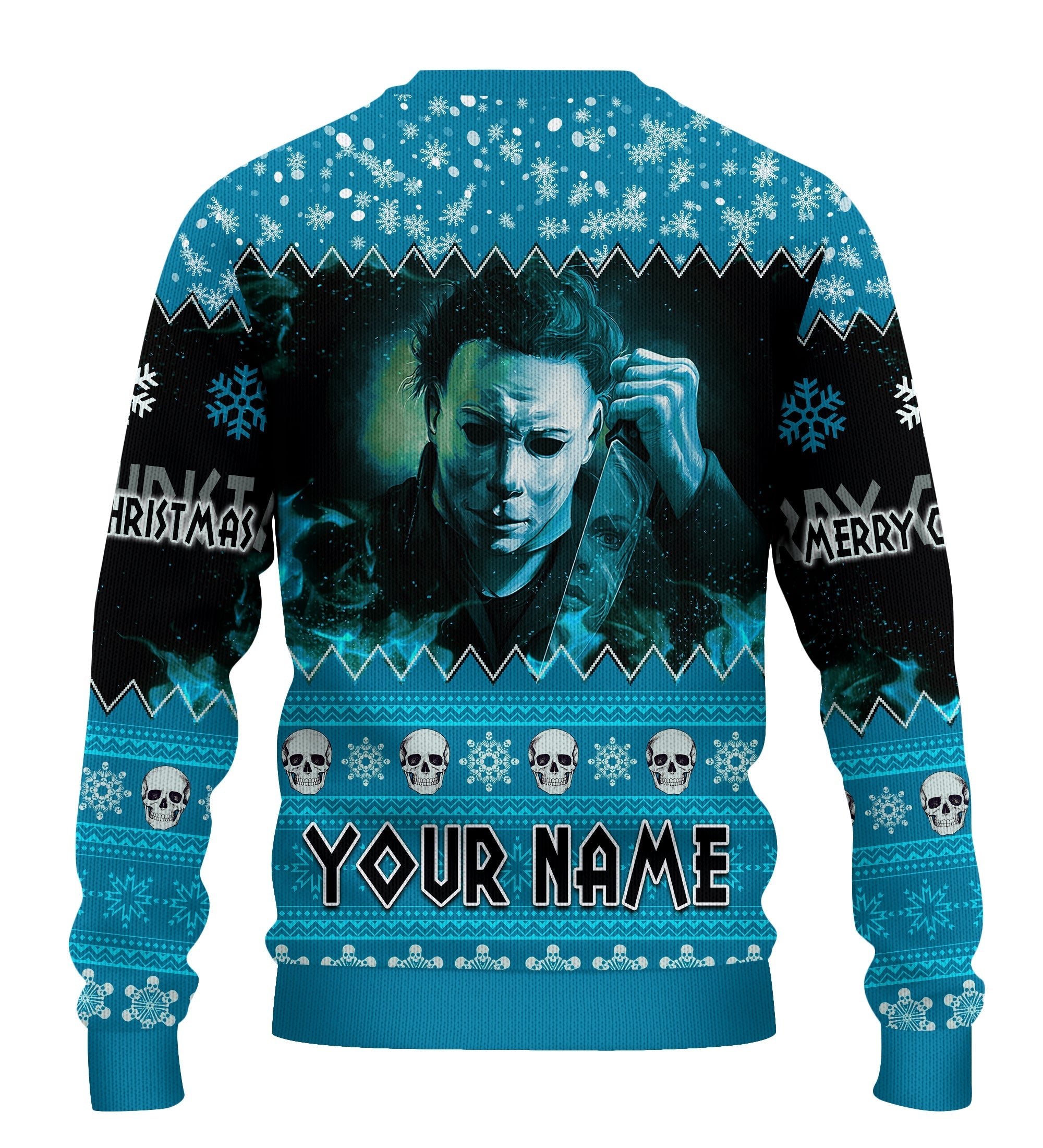 custom-personalised-merry-christmas-gothmas-sweater-michael-myers-horror-blue