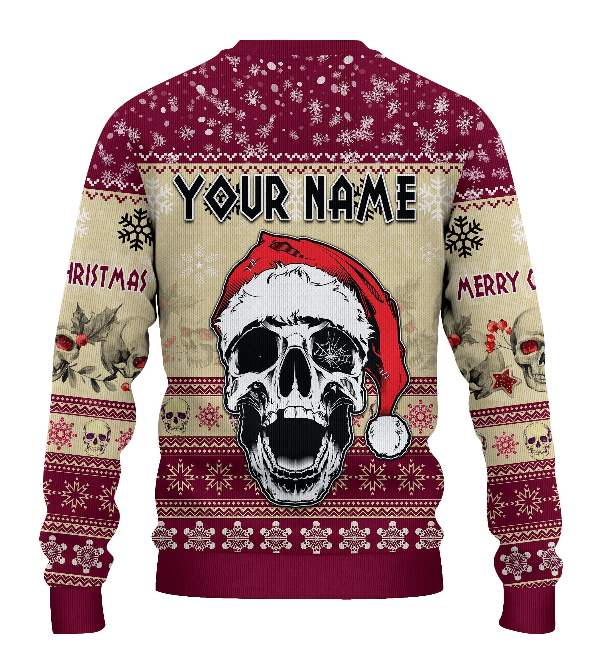 custom-personalised-merry-christmas-gothmas-sweater-scare-skull-maroon