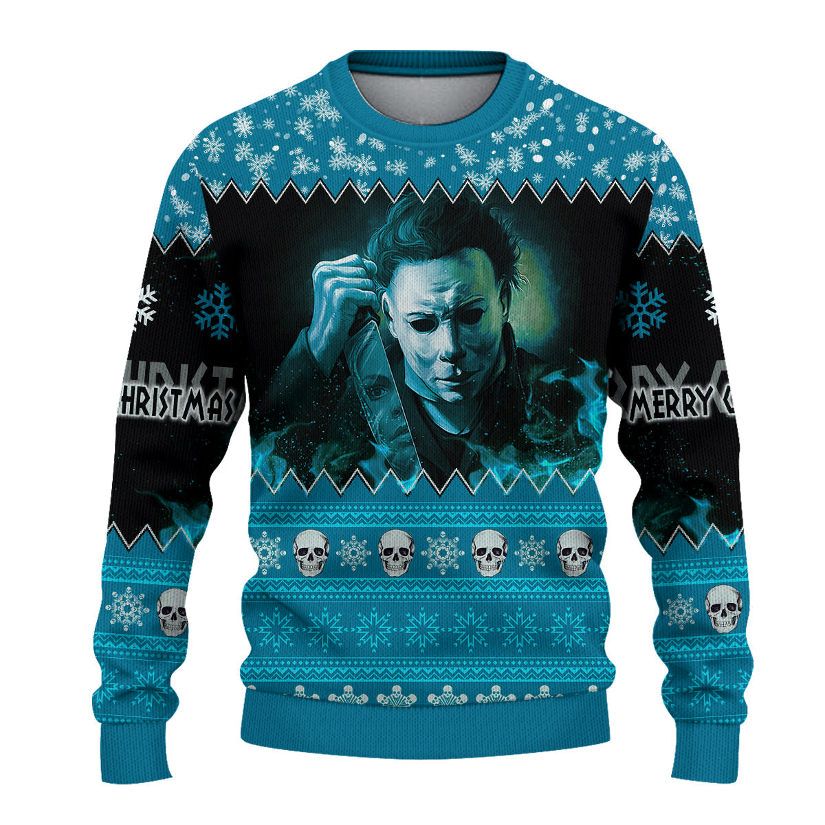 custom-personalised-merry-christmas-gothmas-sweater-michael-myers-horror-blue