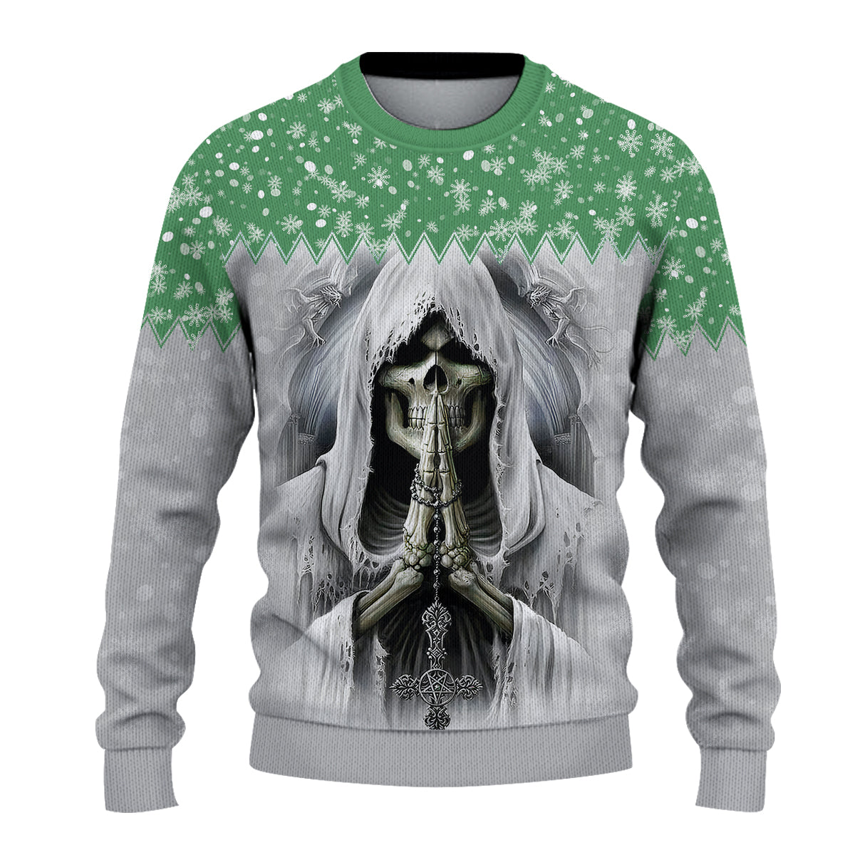 custom-personalised-merry-christmas-gothmas-sweater-grim-reaper-green