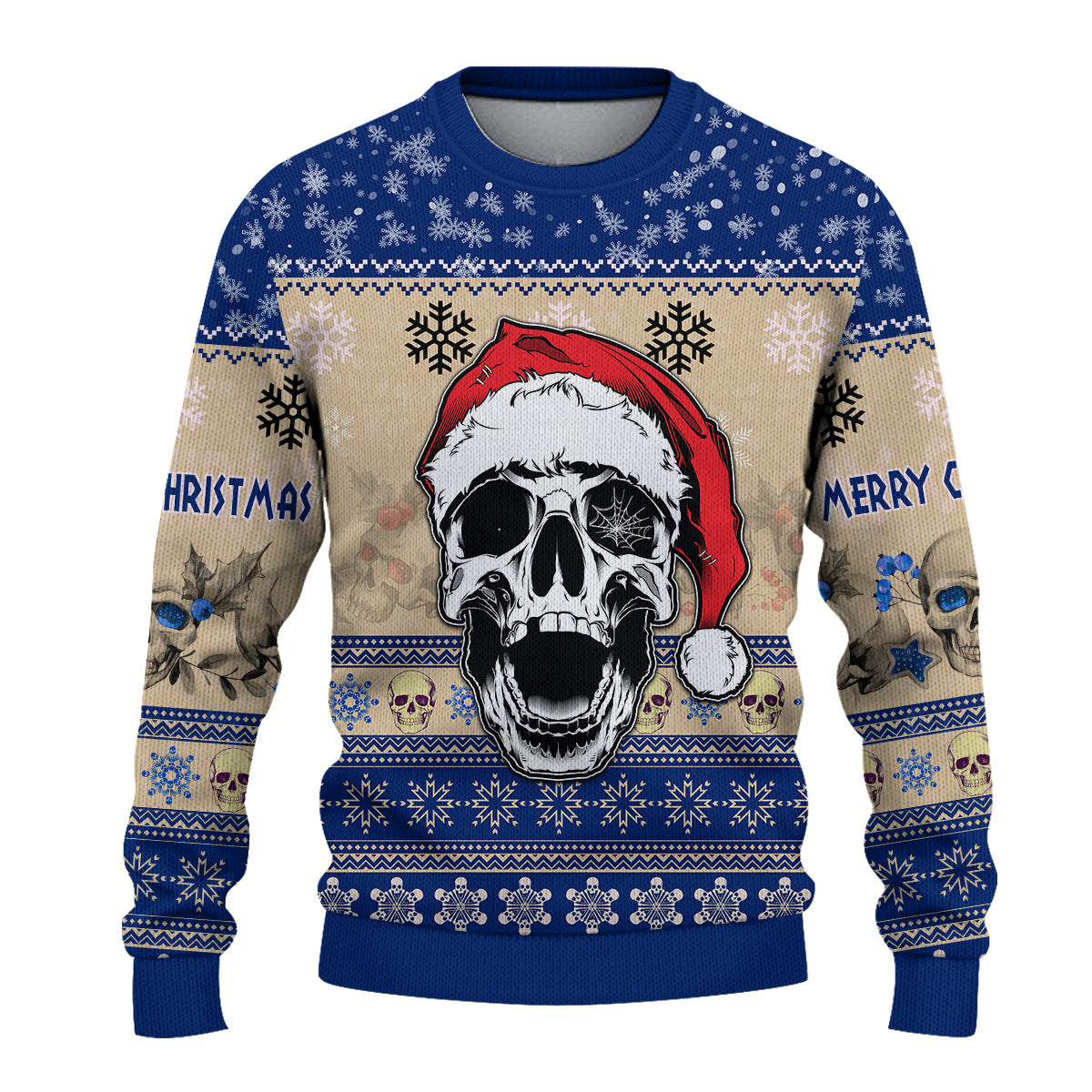 custom-personalised-merry-christmas-gothmas-sweater-scare-skull-blue