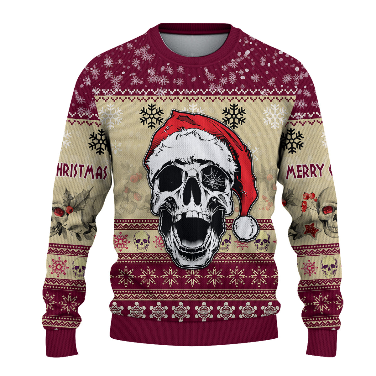 custom-personalised-merry-christmas-gothmas-sweater-scare-skull-maroon