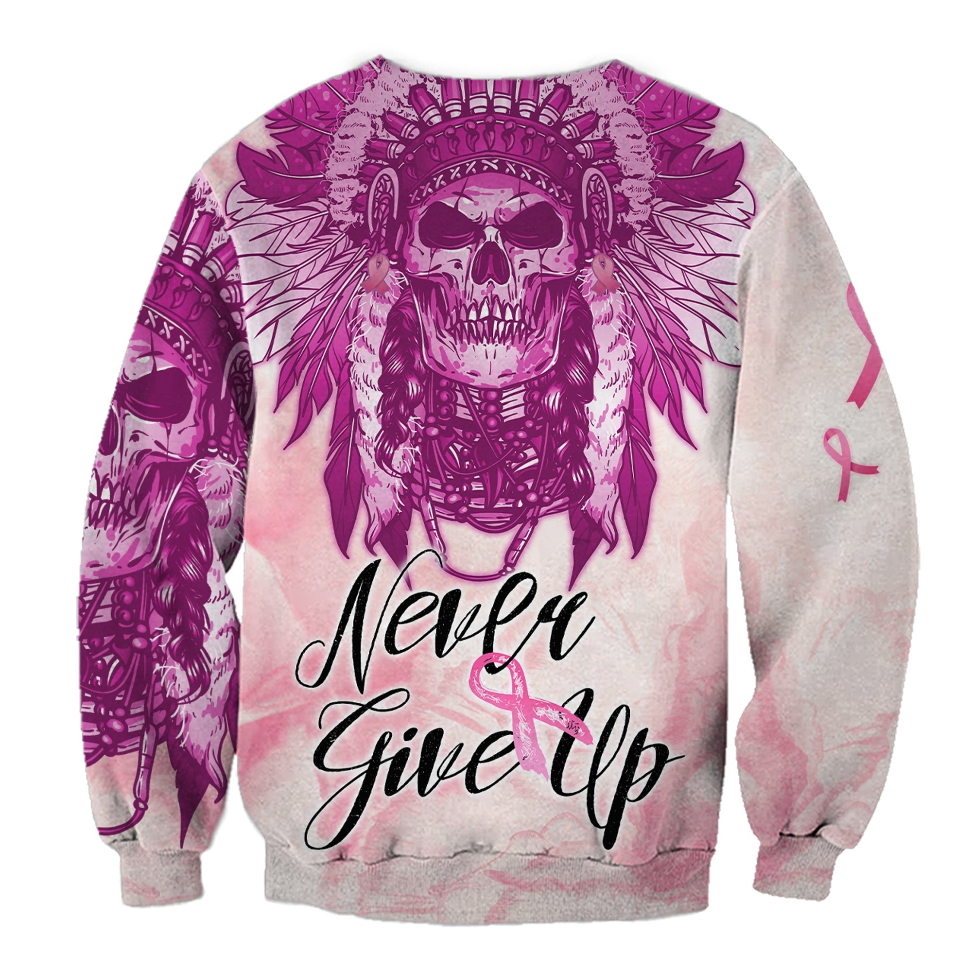 pink-power-breast-cancer-sweatshirt-never-give-up-native-american-skull