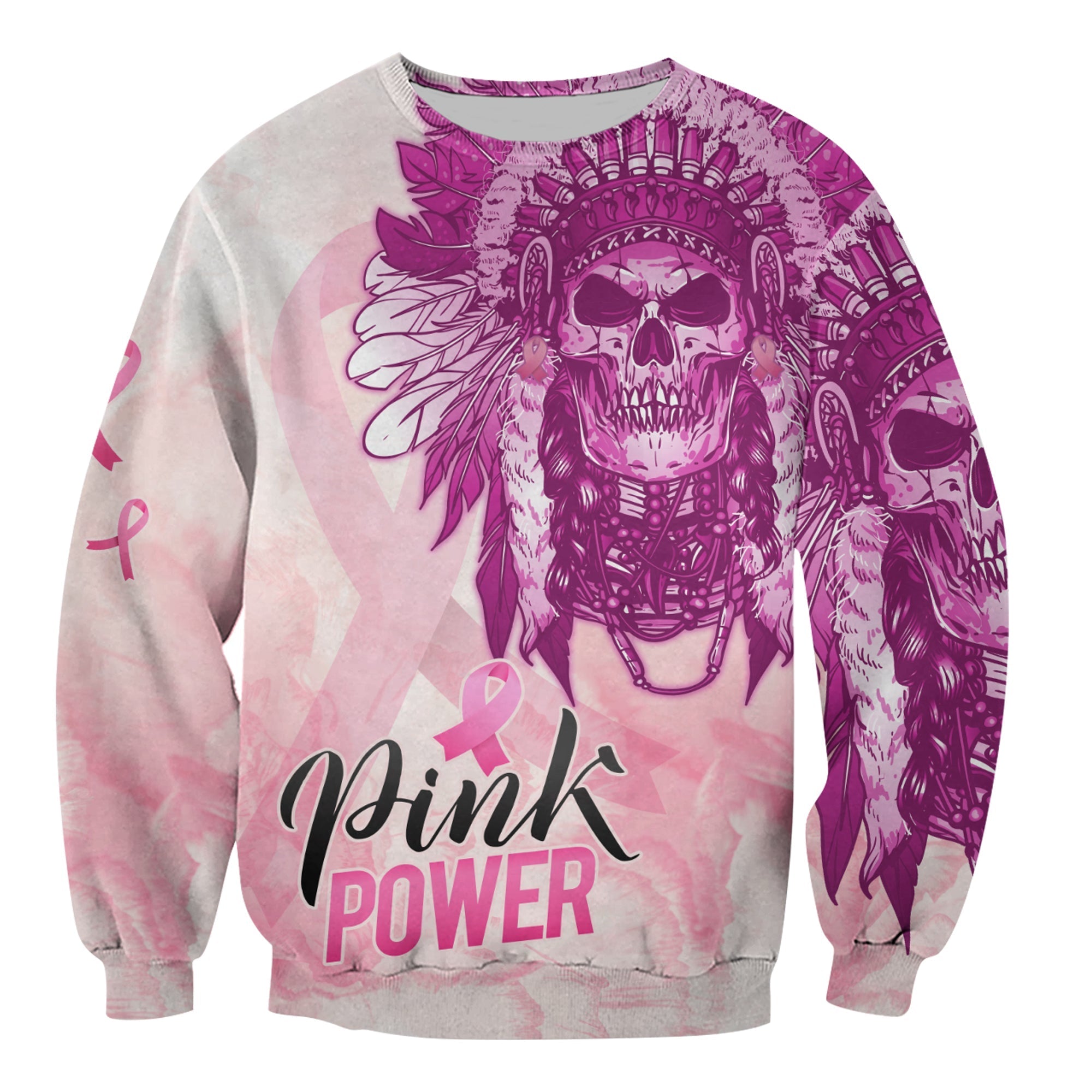 pink-power-breast-cancer-sweatshirt-never-give-up-native-american-skull