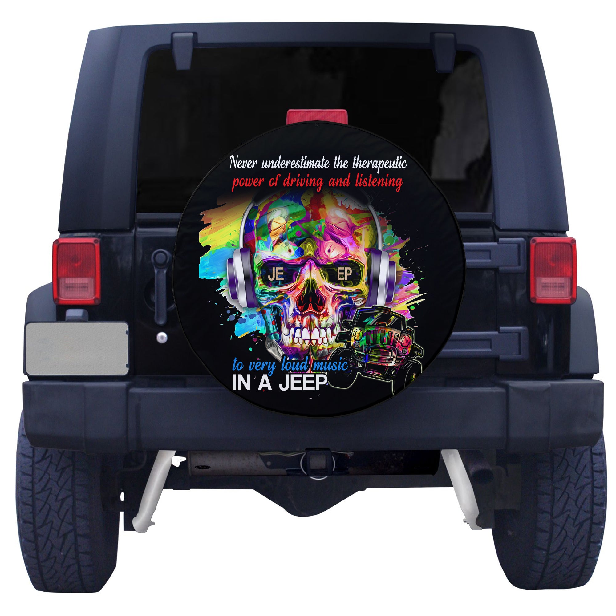 Jeep Skull Color Splash Music Spare Tire Cover Black Vibes LT14