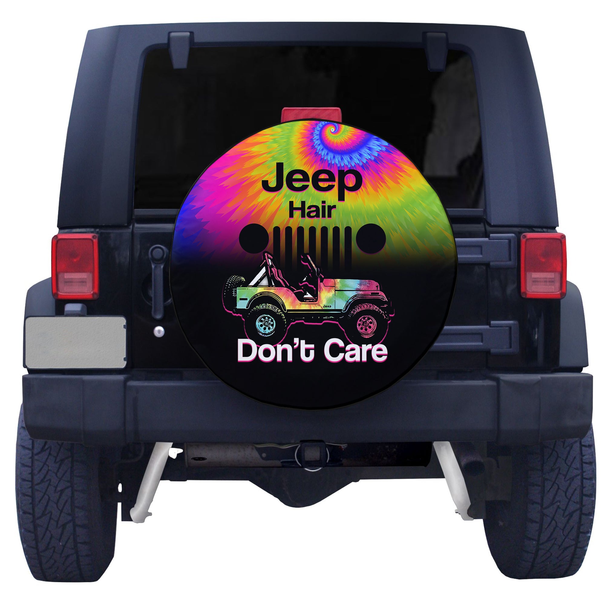 Jeep Hair Dont Care Spare Tire Cover Tie Dye Black Gradient Version LT14