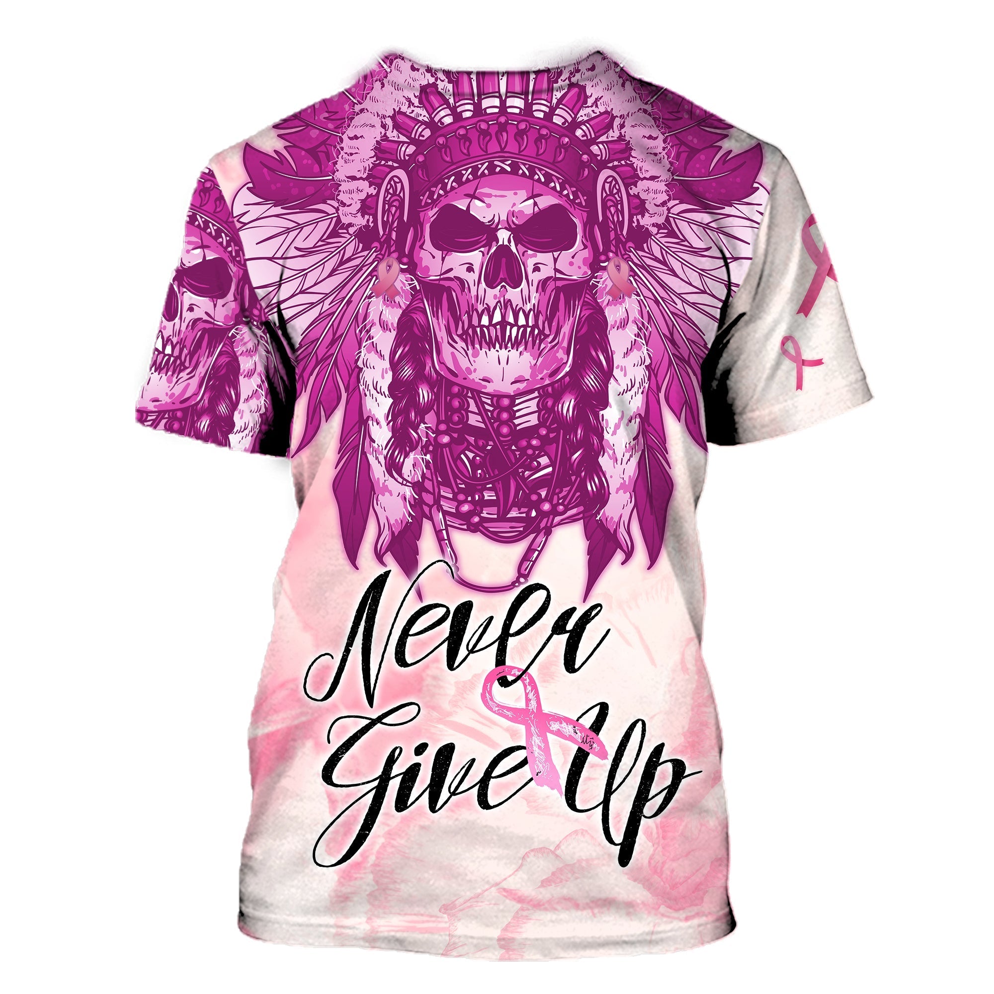 pink-power-breast-cancer-t-shirt-never-give-up-native-american-skull