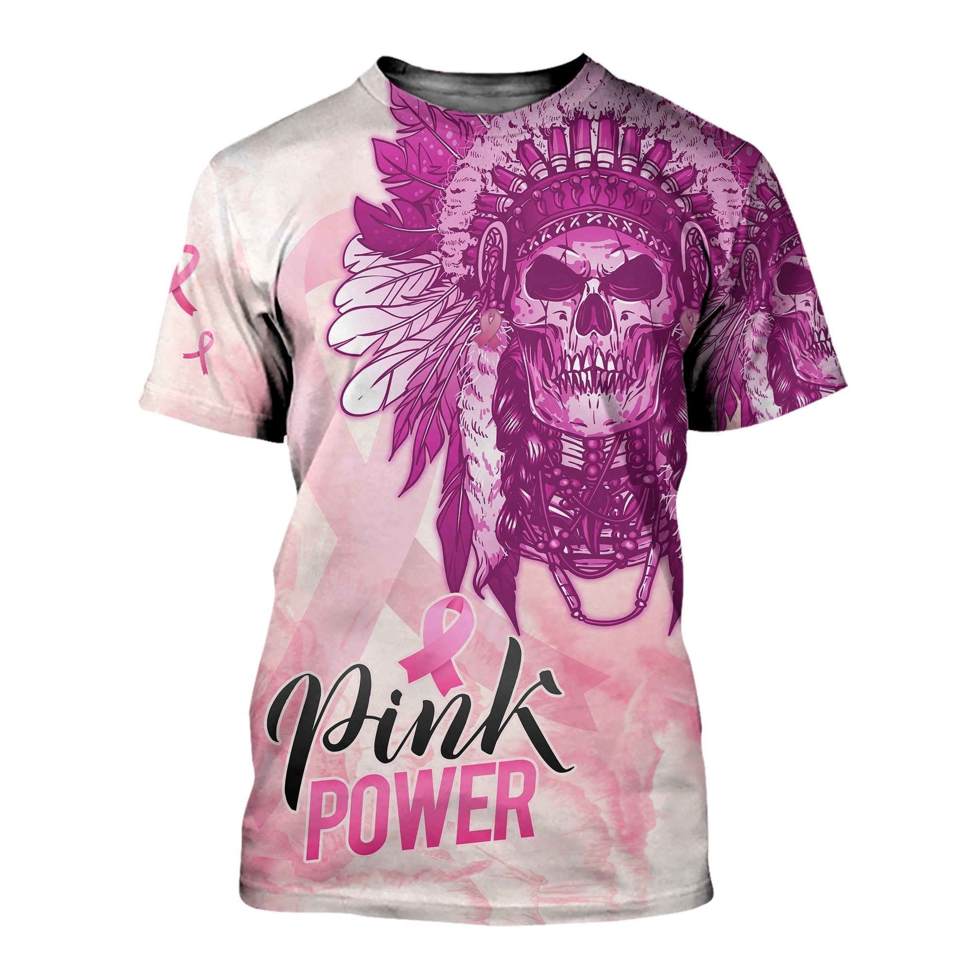 pink-power-breast-cancer-t-shirt-never-give-up-native-american-skull