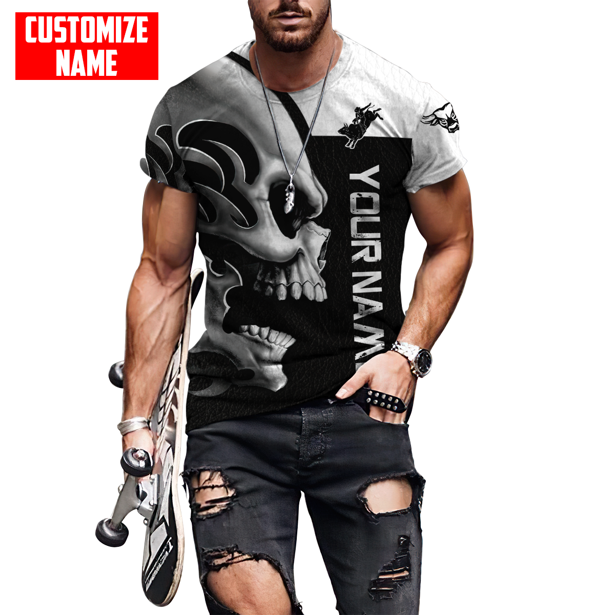 Personalized Name Rodeo Skull 3D All Over Printed Unisex Shirts Bull Riding