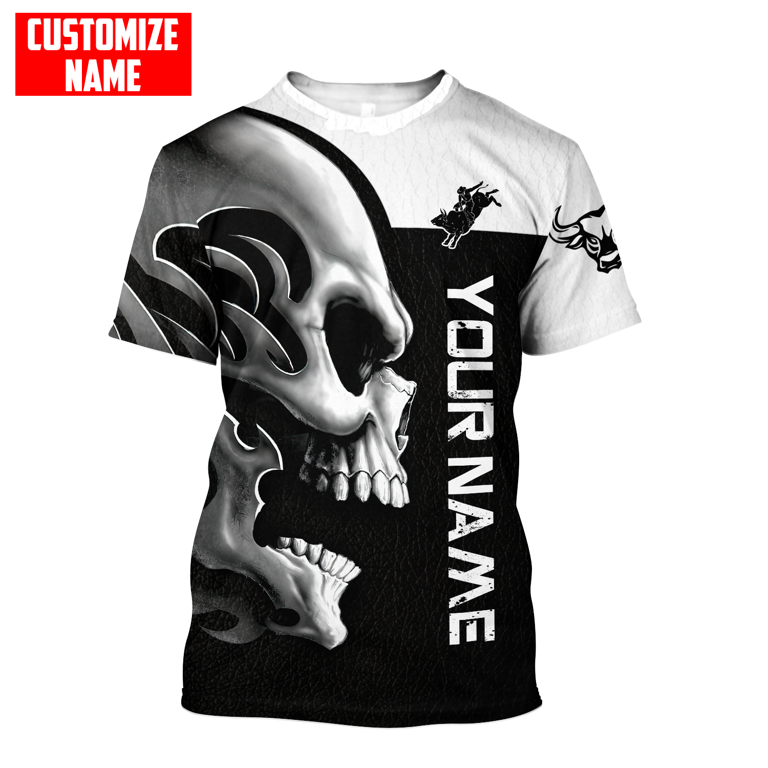 Personalized Name Rodeo Skull 3D All Over Printed Unisex Shirts Bull Riding