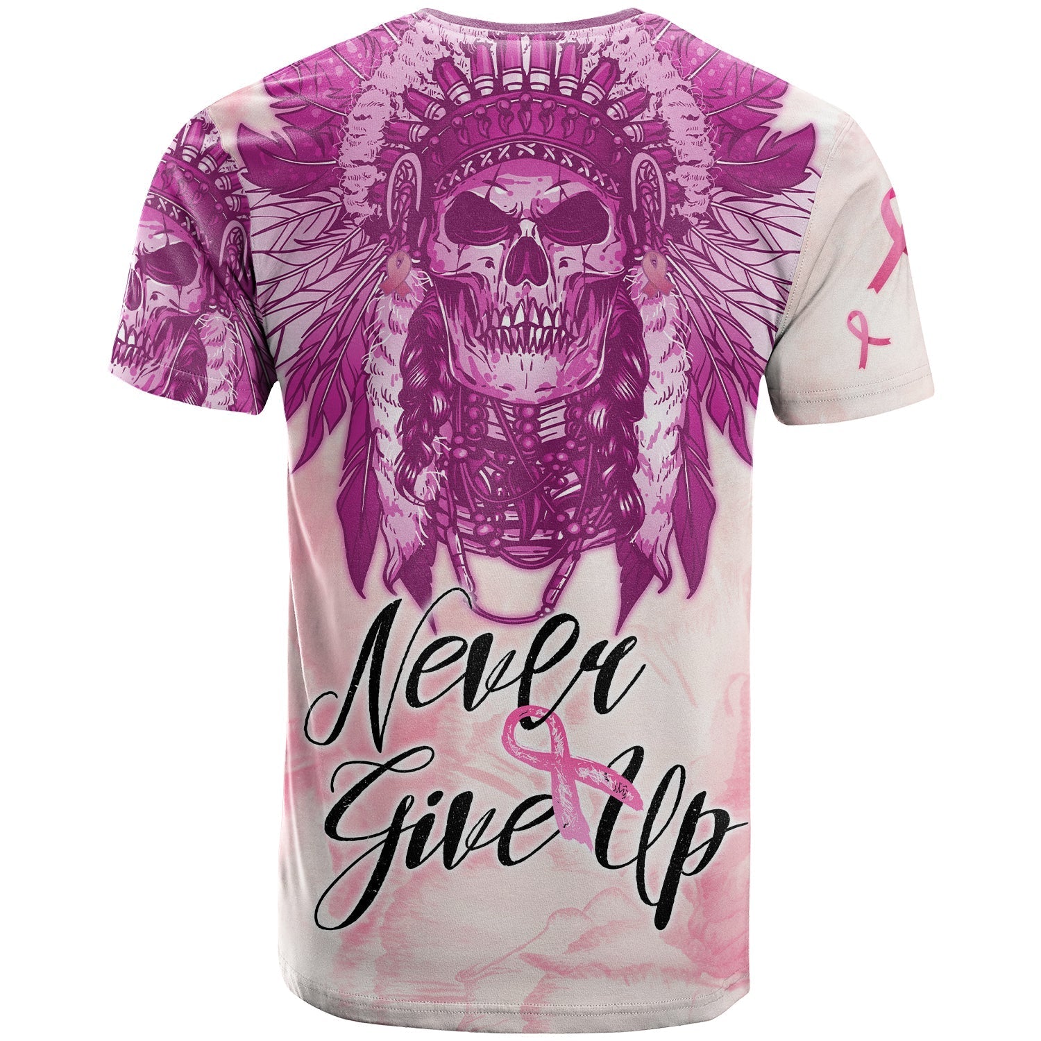 pink-power-breast-cancer-t-shirt-never-give-up-native-american-skull