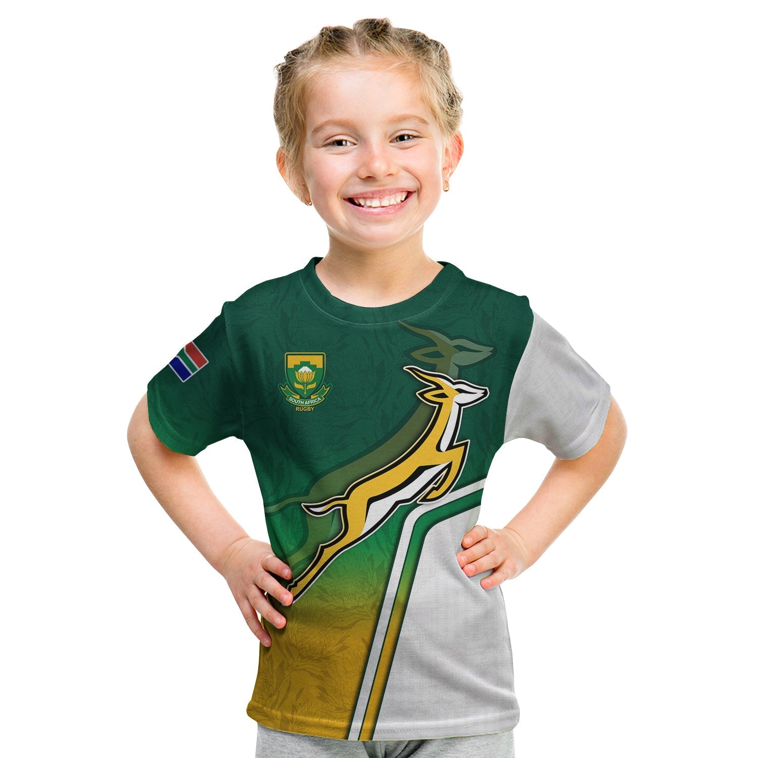 custom-text-and-number-south-africa-rugby-t-shirt-kid-protea-flower-springboks-go-bokke